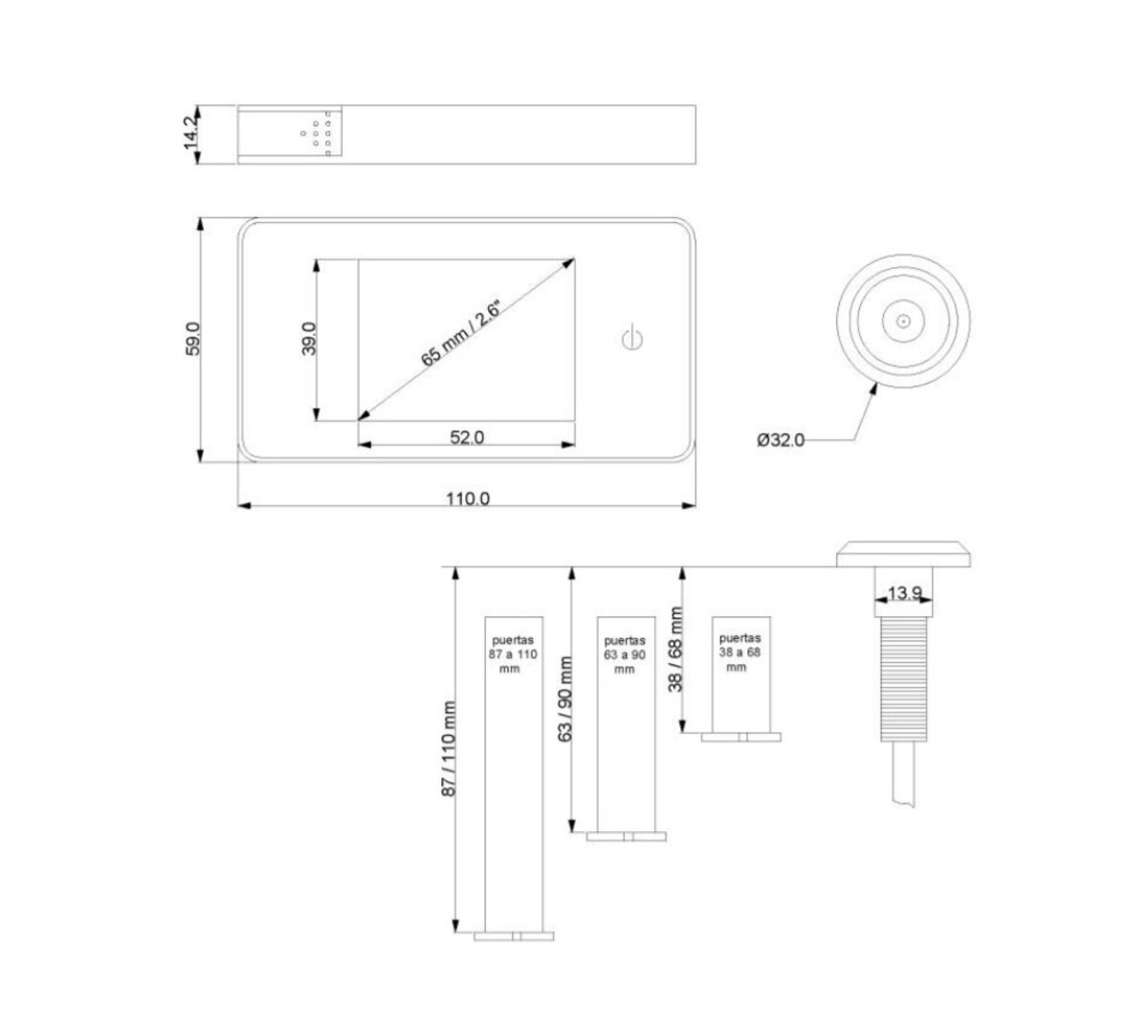 Mirilla Digital AYR-756 con LCD 2,6'' (6,60 cm) Latón-2
