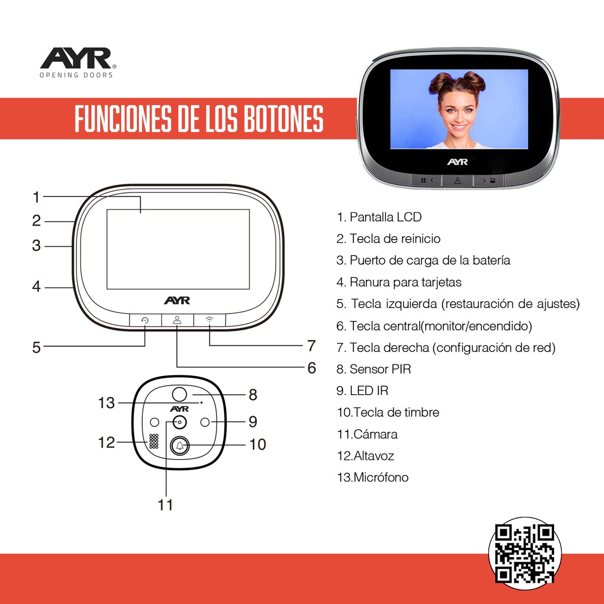 Mirilla Digital Wi-Fi AYR-763 4,3" (10,9 cm) Gris / Negro-8