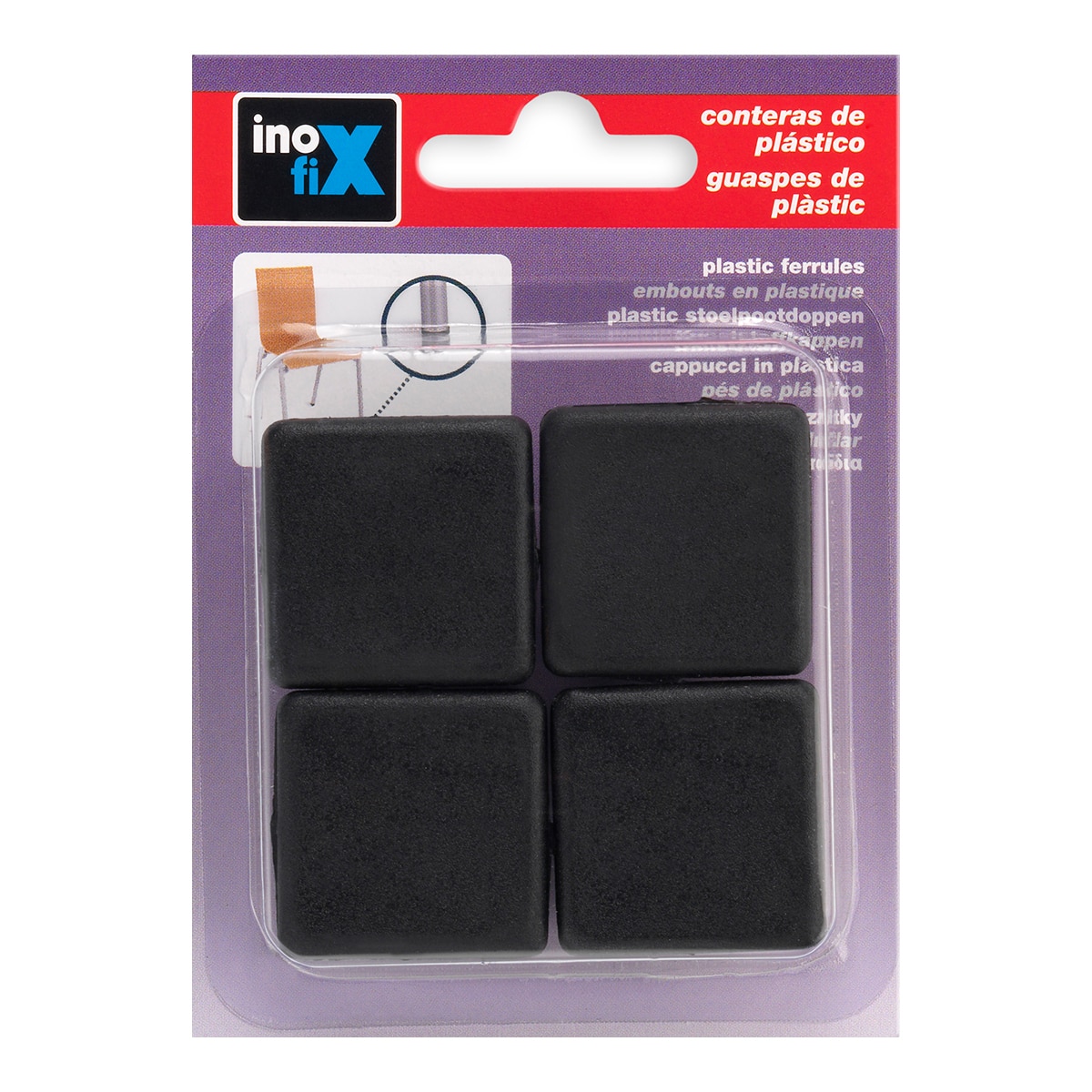 Contera Interior a Presión Cuadrada 30x30 mm - 4 Uds Negro-2
