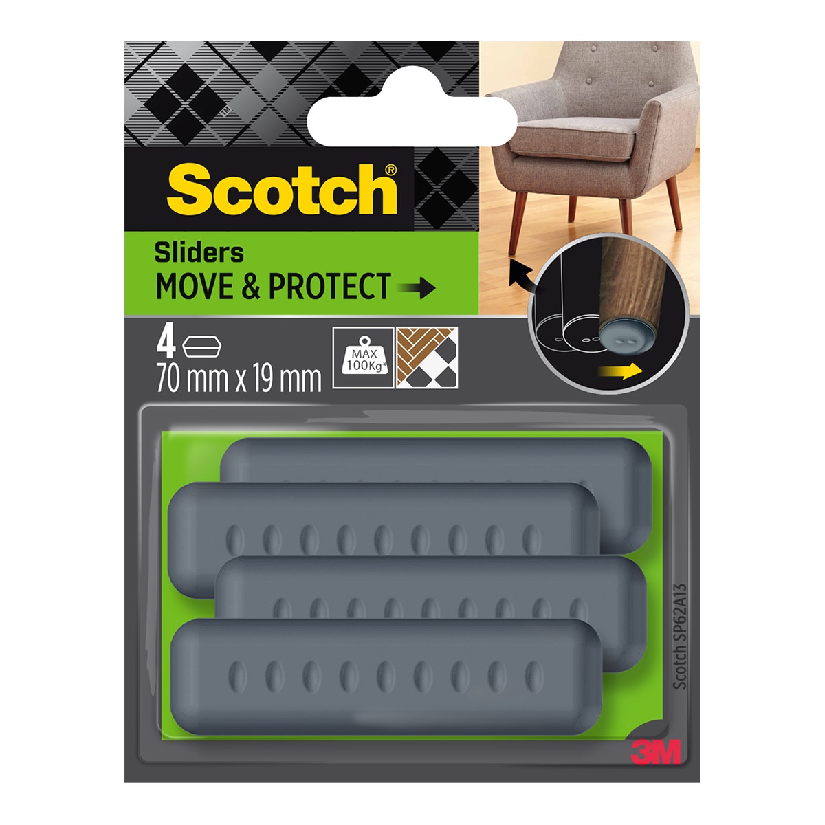 Imagen 0 de 4 Patines protectores antideslizantes adhesivos 70x19 mm