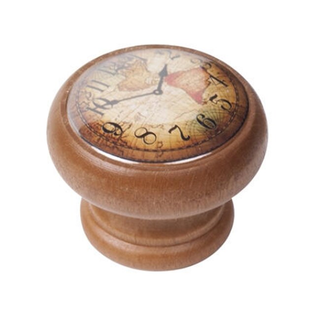 Imagen 0 de Pomo Madera Tintada Miel Reloj Mapa