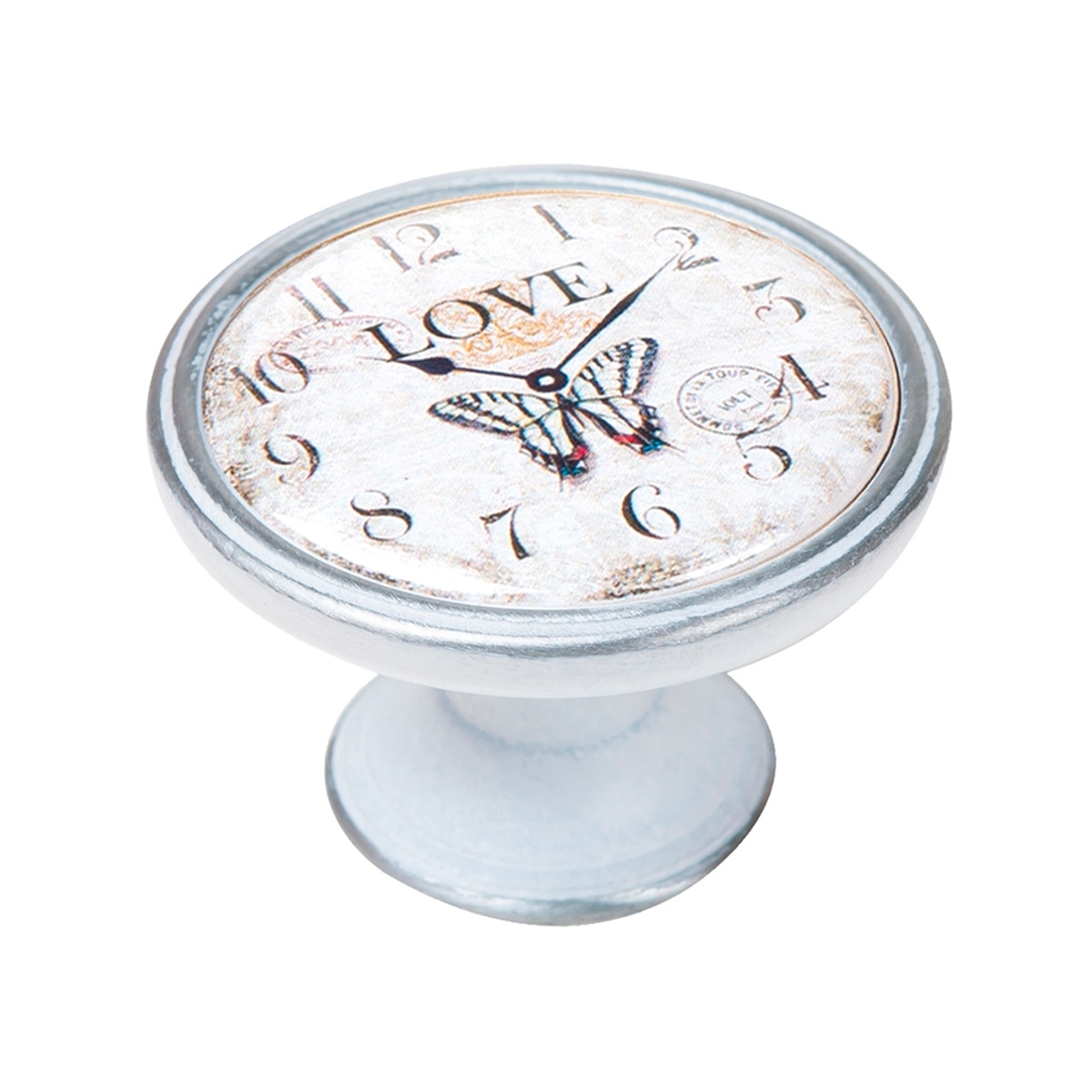 Pomo Metálico Reloj Acabado Plata con Pátina Blanca Blanco-1
