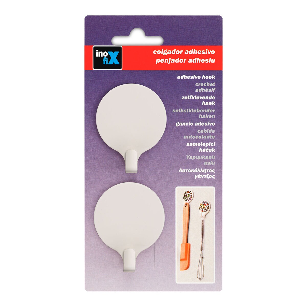 Gancho Adesivo Circular Liso 2 Unid. Branco-2