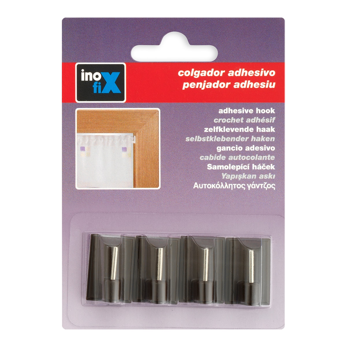 Colgador Adhesivo Visillos - Pack 4 Uds Marrón-2