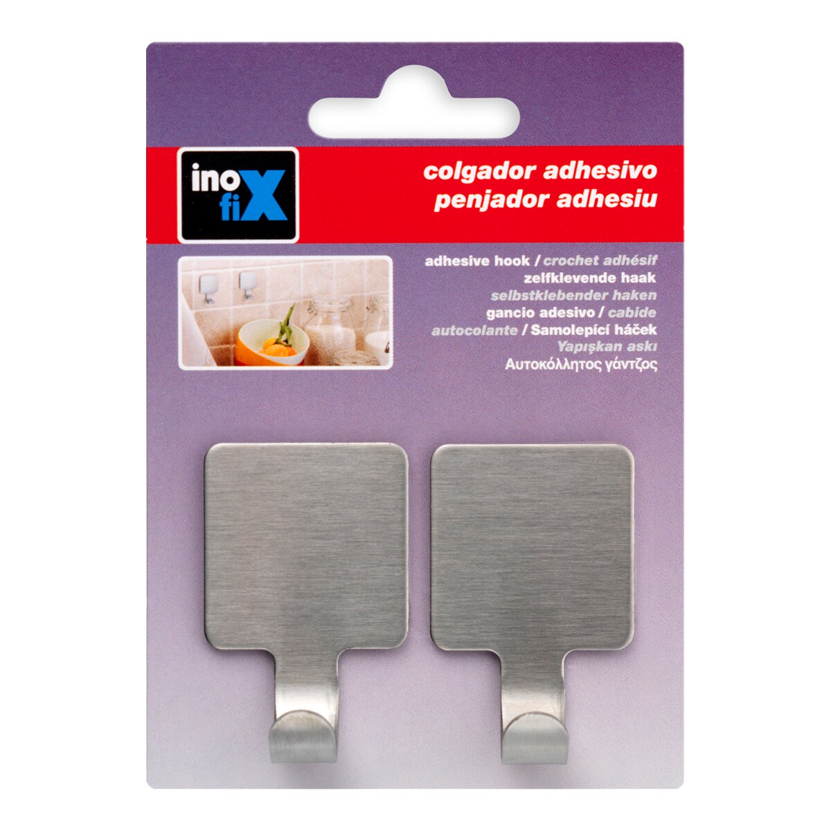 Gancho Adesivo de Aço Mate Plain 2 Unid. Aço fosco-2