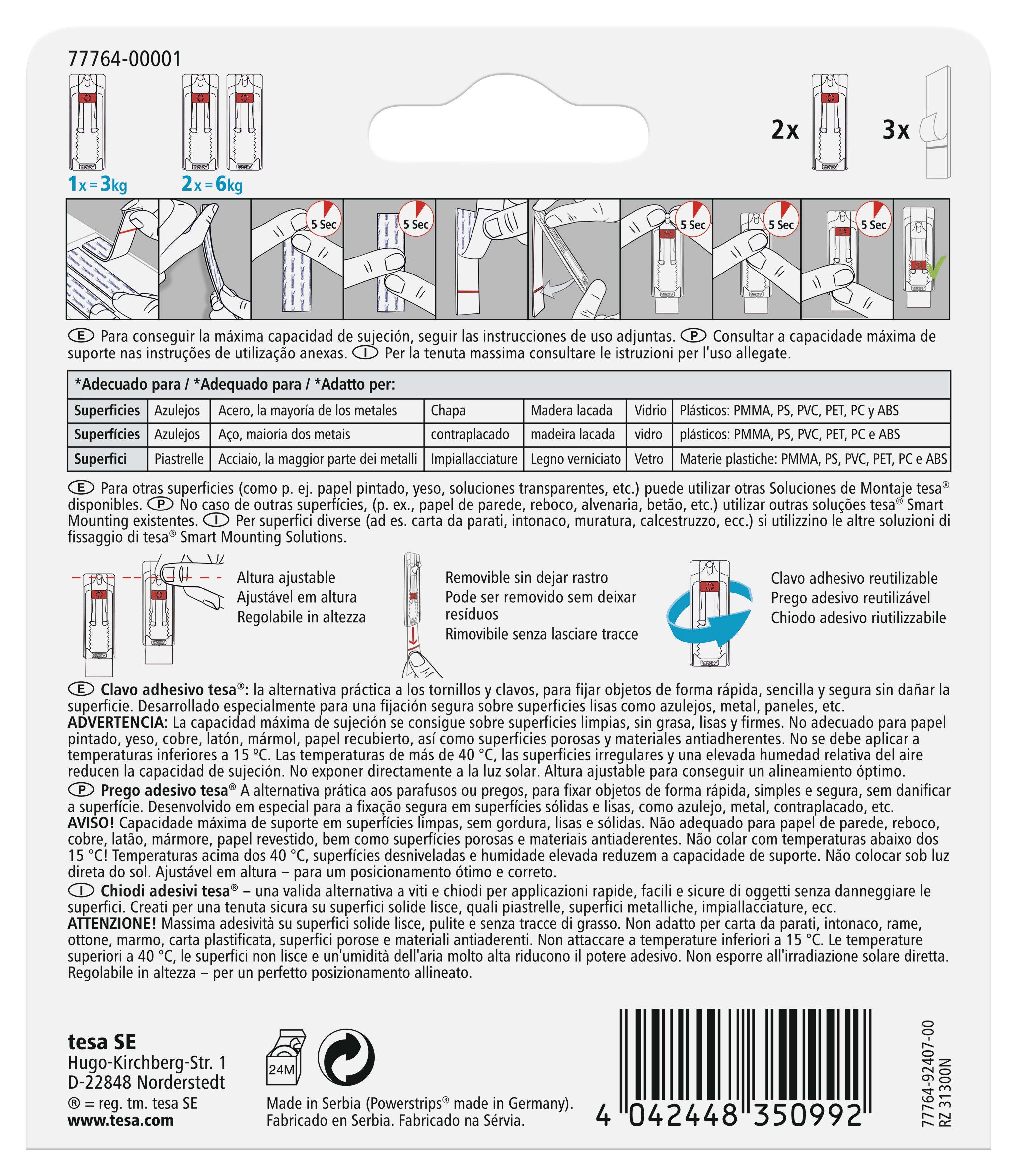 Clavo Adhesivo Ajustable Azulejos y Metal 2 Uds Blanco-6