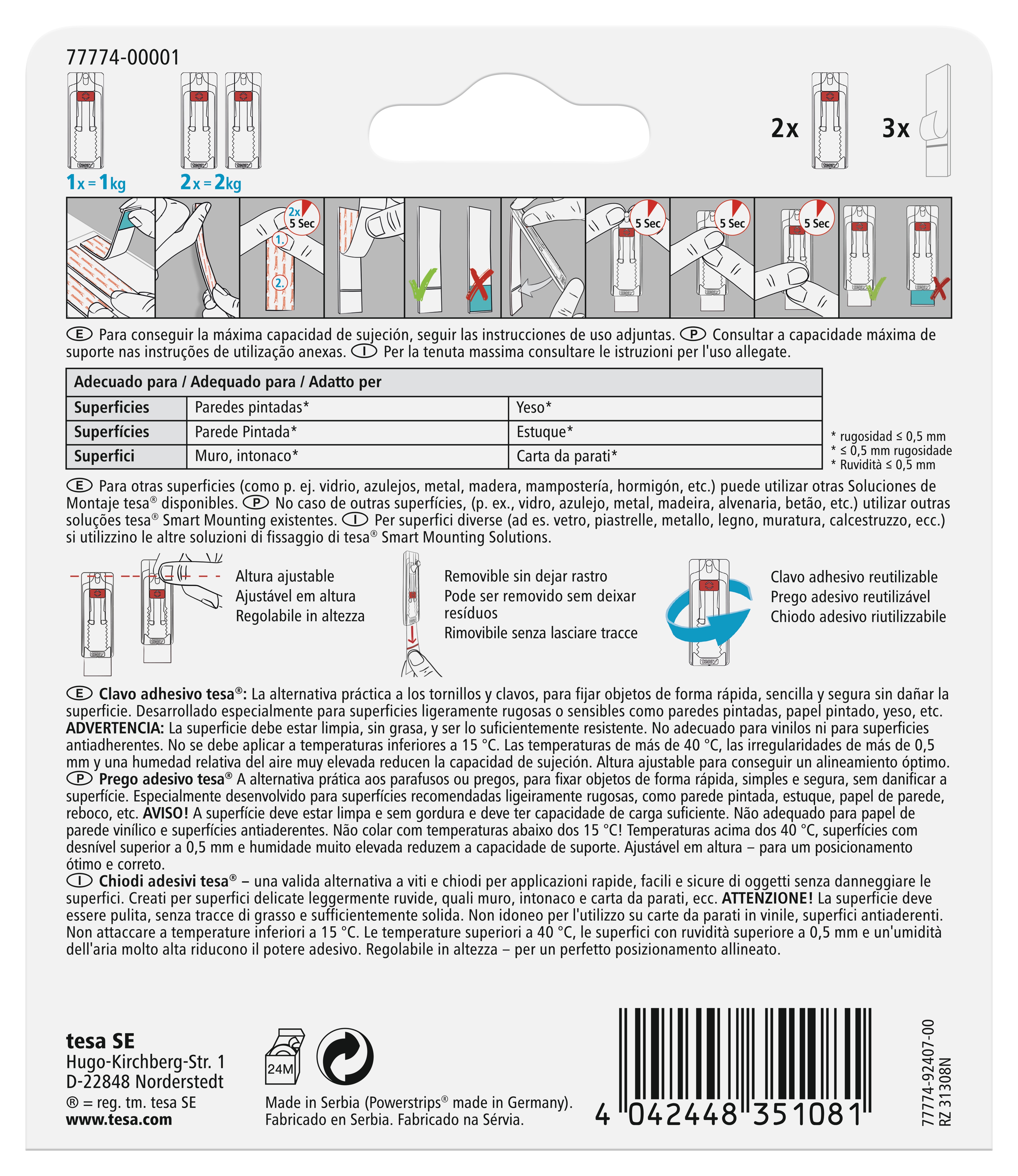 Clavo Adhesivo Ajustable Paredes Pintadas y Yeso 2 Uds Blanco-12