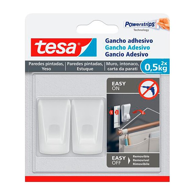 Imagen 0 de Gancho Adhesivo para Paredes Pintadas y Yeso 0,5 kg 2 Uds