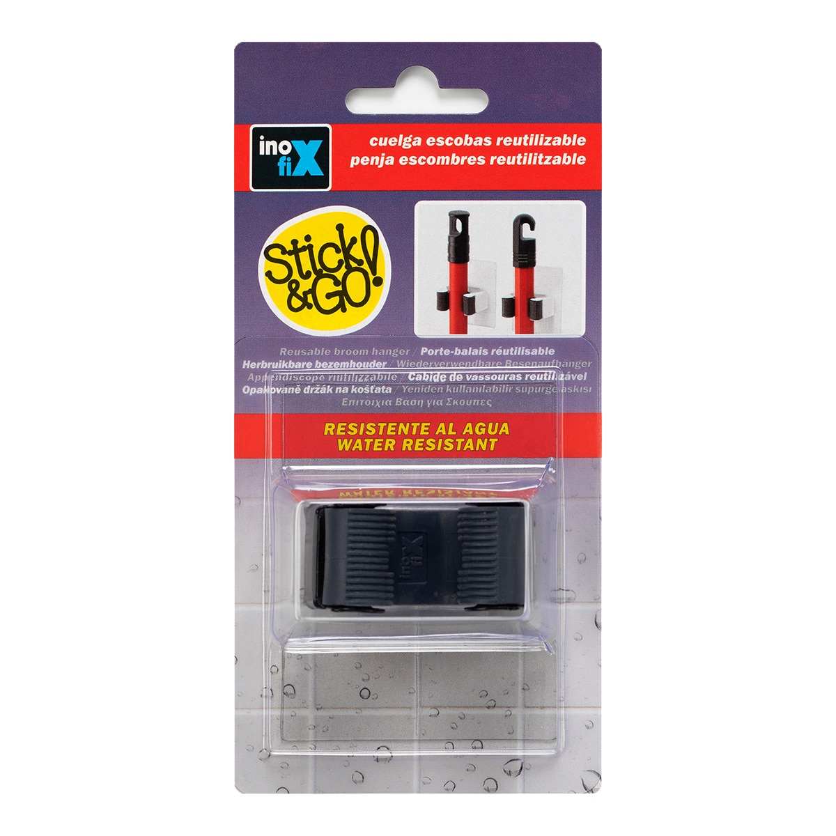 Colgador Autoadherente Removible Escobas Negro-2