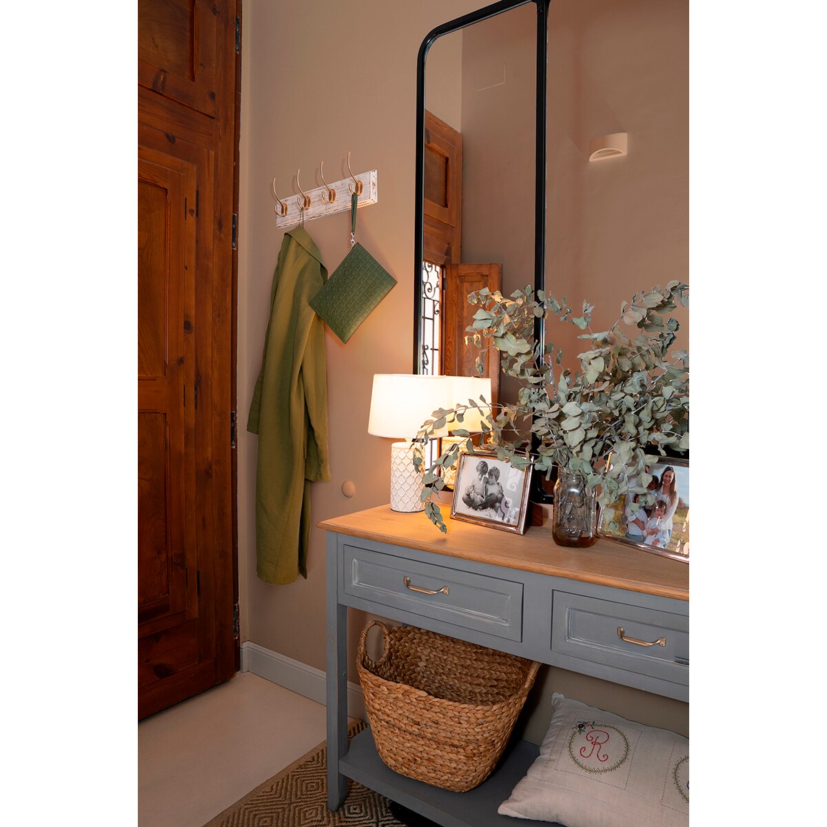 Cabide em Madeira e Zamak 9502BLBR 4 Ganchos Branco desgastado-2