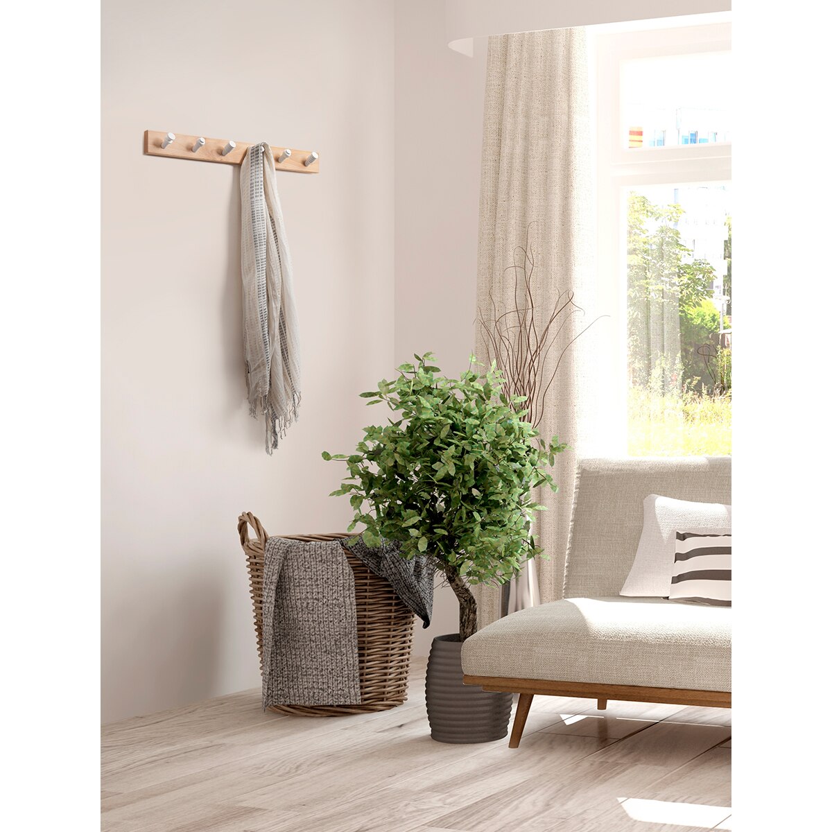 Percha Madera y Madera 5 Colgadores 9402BLHN5 Blanco-2