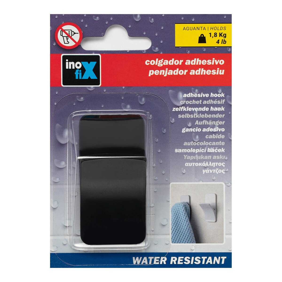 Gancho Adesivo com Ramo Resistente à Água Preto mate-2