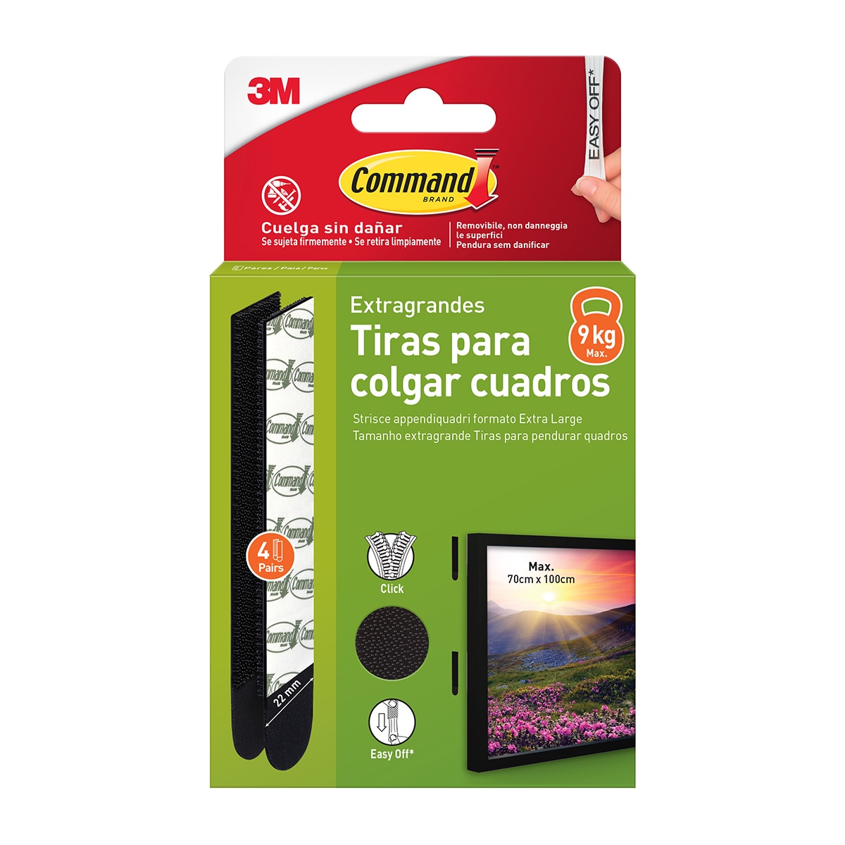 Imagen 0 de Command™ Tiras para colgar cuadros, negras, extragrandes para objetos pesados de hasta 9 kg. 4 pares
