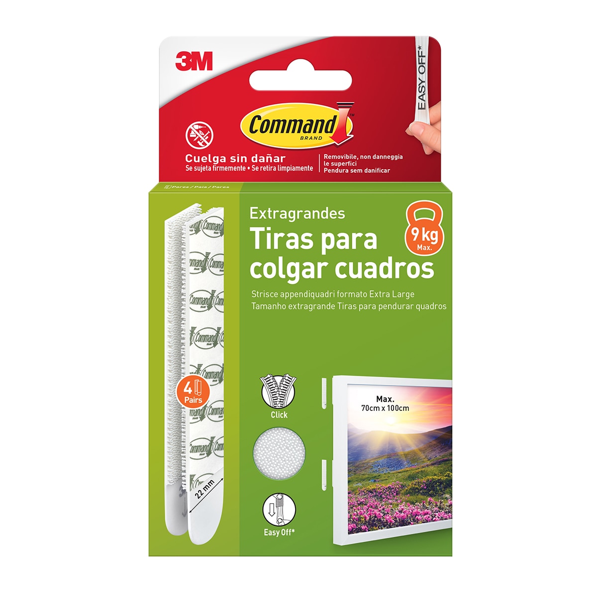 Imagen 0 de Command™ Tiras para colgar cuadros, blancas, extragrandes para objetos pesados de hasta 9 kg. 4 pares