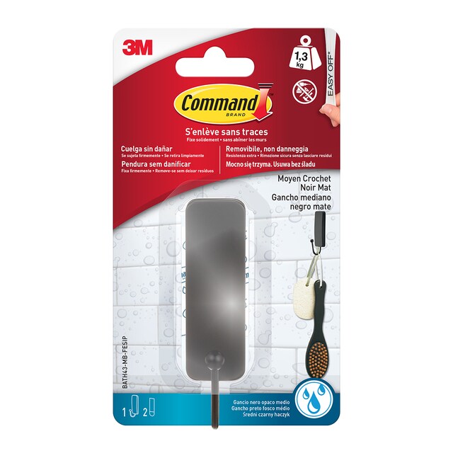 Imagen 0 de Command™ Gancho medianos para baño, Negro Mate.