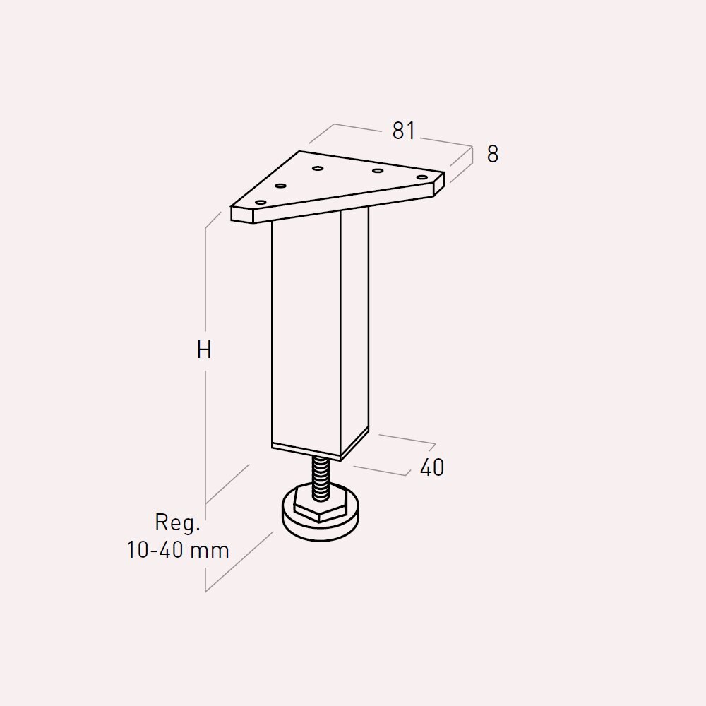 Pata Regulable Aluminio Cuadrada Aluminio mate-3