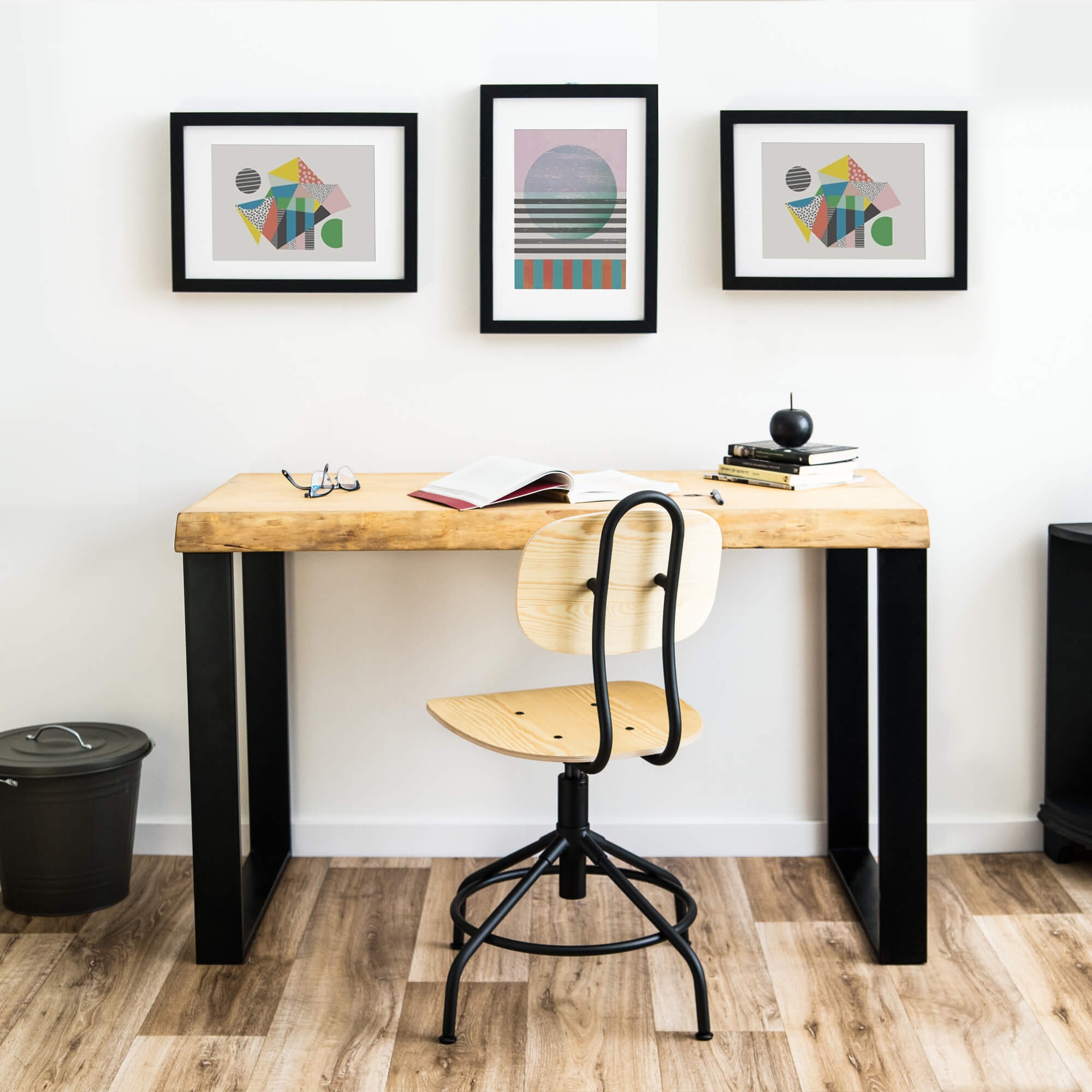Pata Fija Soporte Cuadrado Acero Estilo Industrial M para Mesa Negro-3