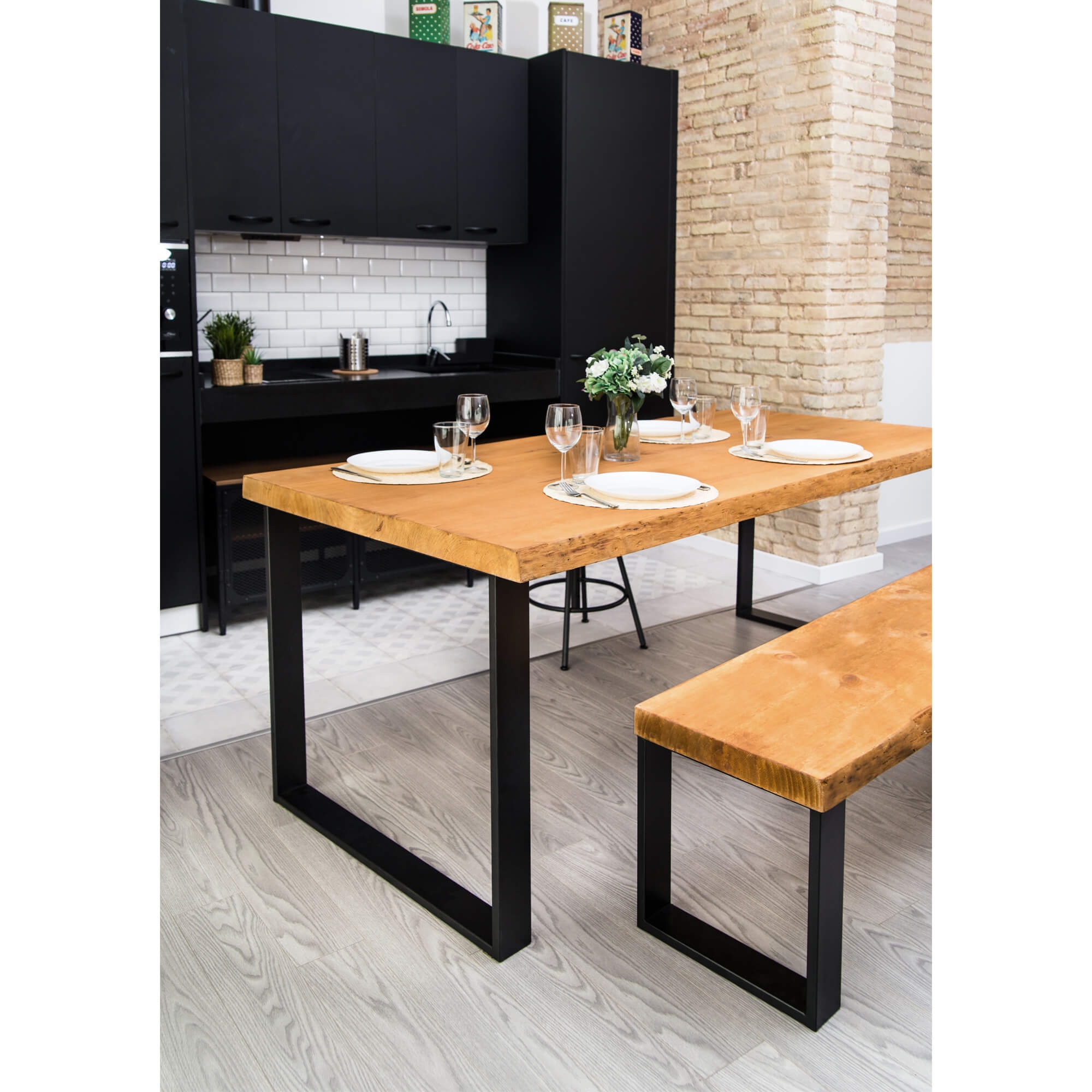 Pata Fija Soporte Cuadrado Acero Estilo Industrial L para Mesa Negro-4