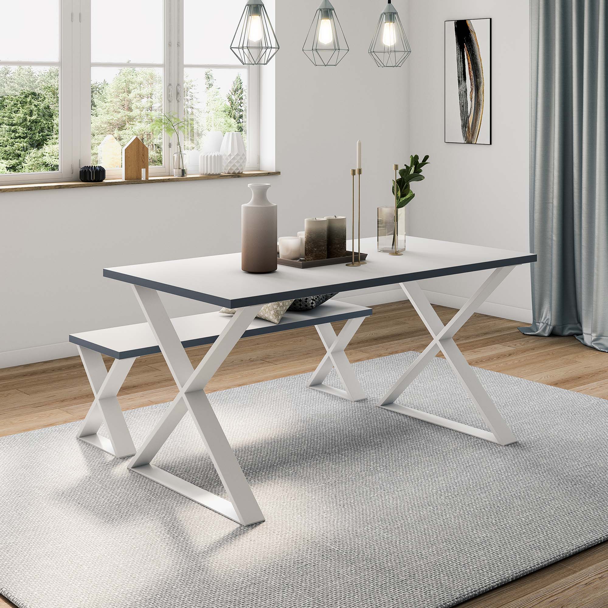 Pé Fixo Suporte em Aspa Aço Estilo Industrial s para Mesa Branco-3