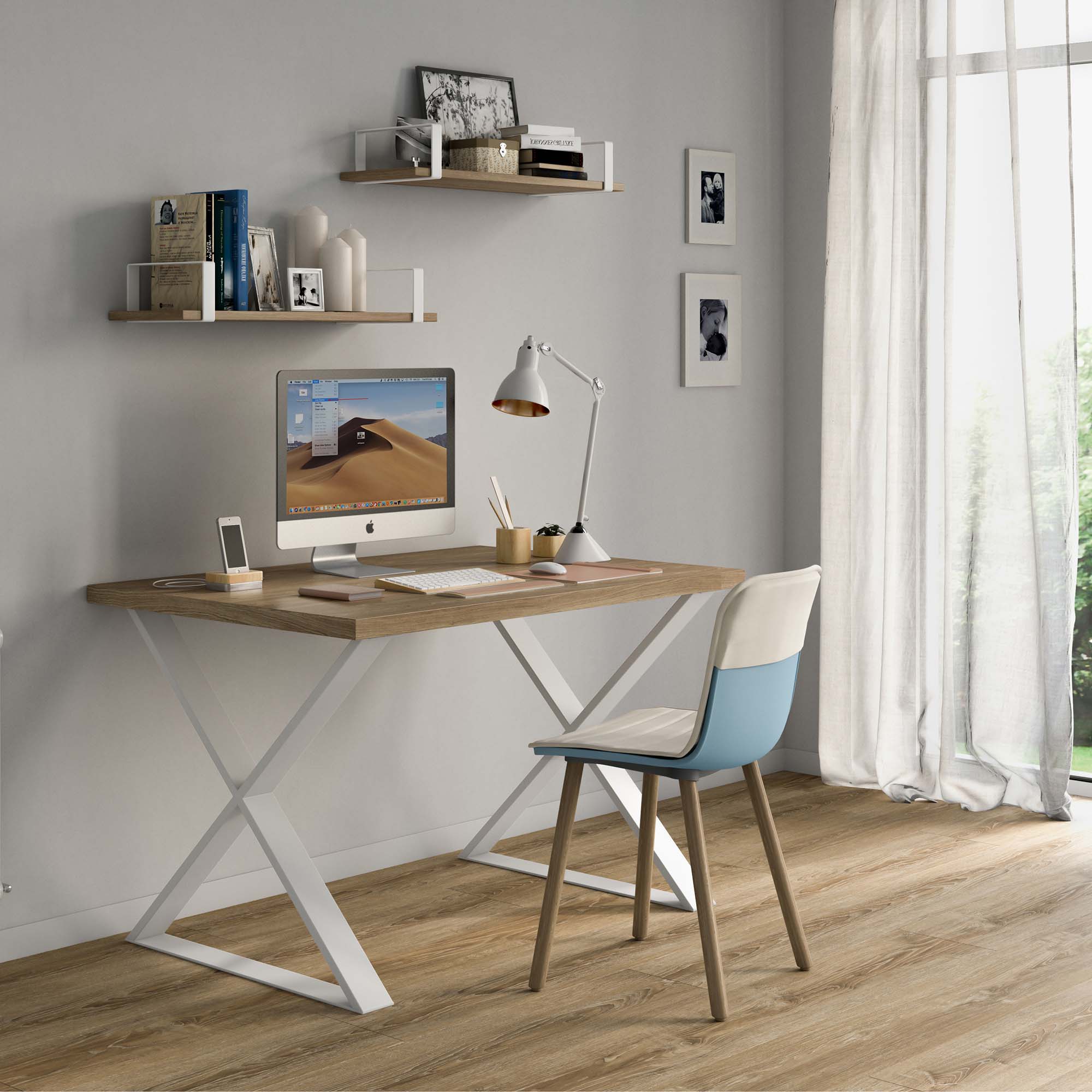 Pata Fija Soporte en Aspa Acero Estilo Industrial M para Mesa Blanco-3