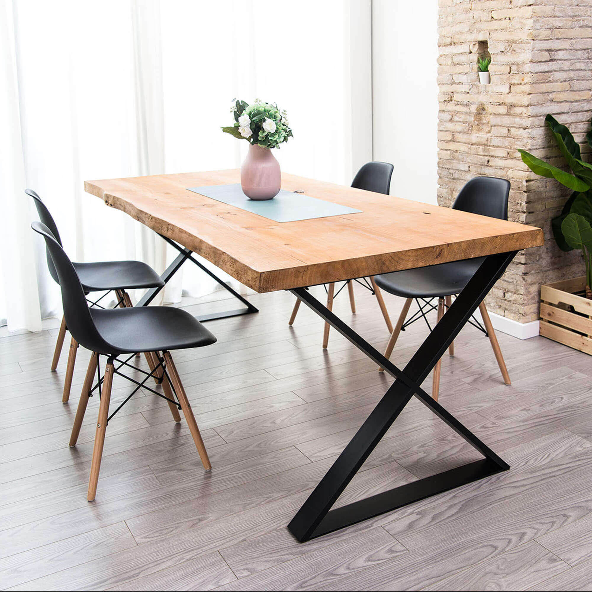 Pata Fija Soporte en Aspa Acero Estilo Industrial L para Mesa Negro-3