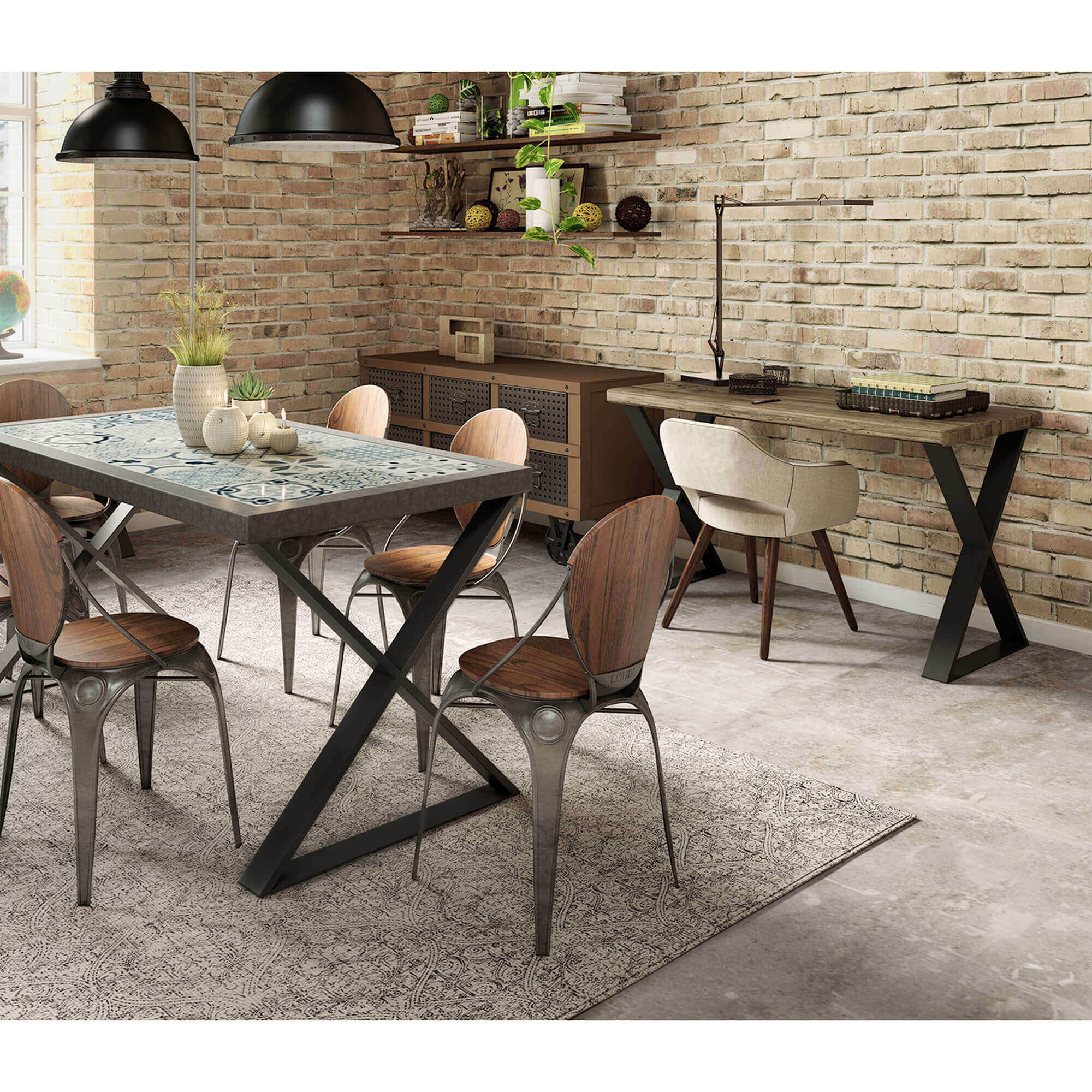Pata Fija Soporte en Aspa Acero Estilo Industrial L para Mesa Negro-4