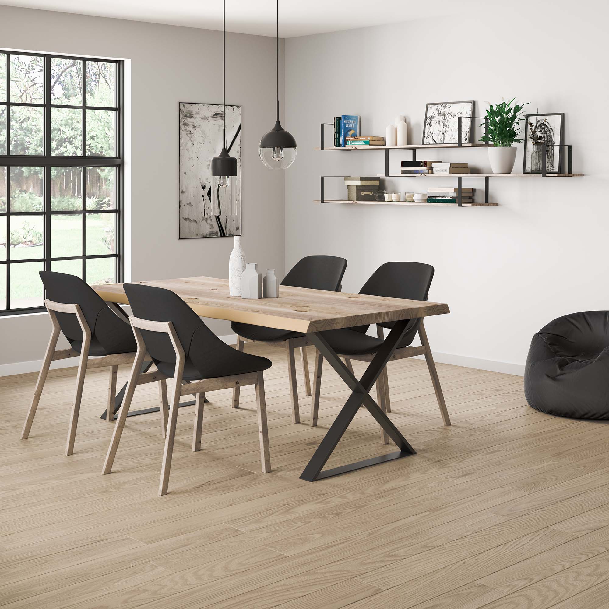 Pata Fija Soporte en Aspa Acero Estilo Industrial L para Mesa Negro-5
