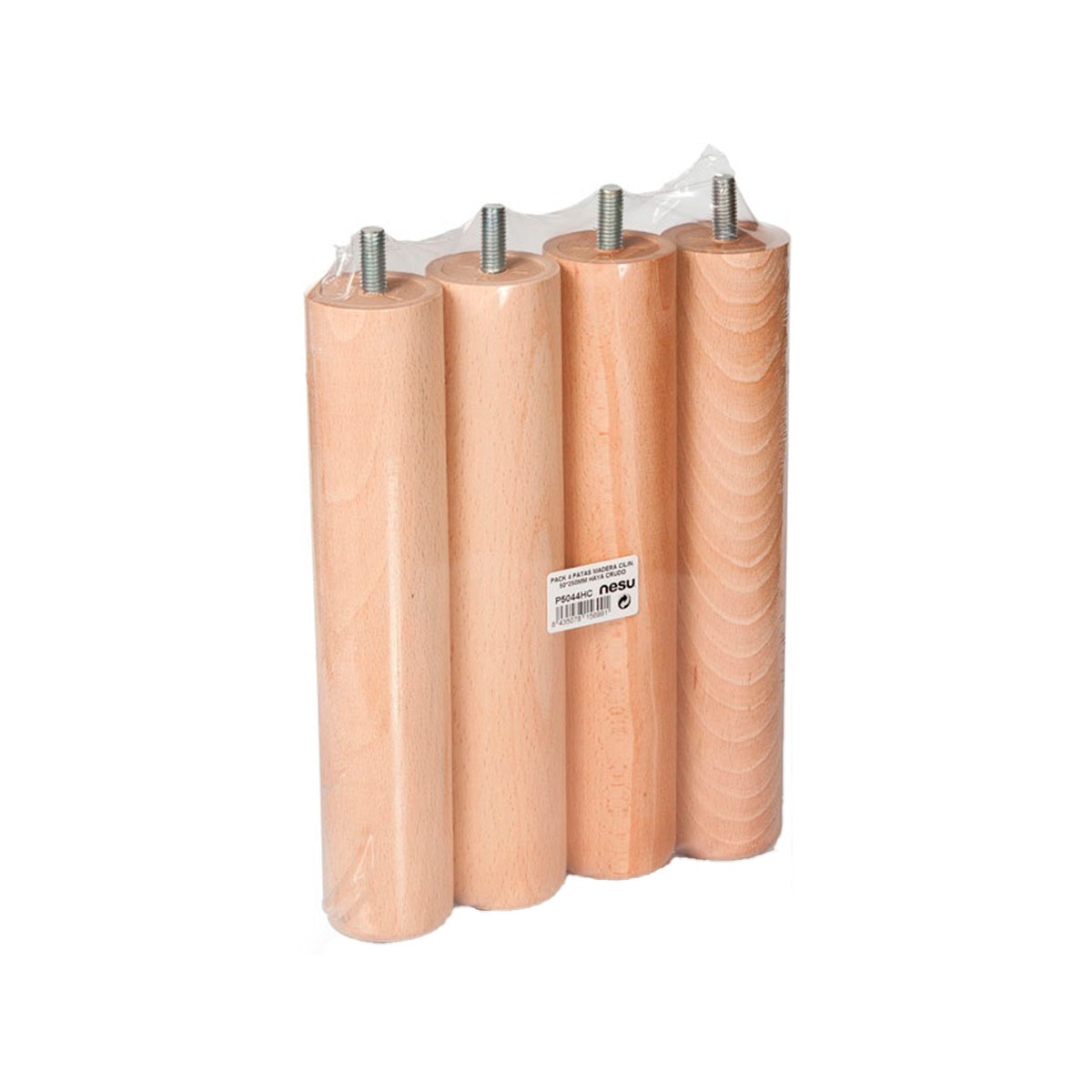 Imagen 0 de Pack 4 Patas Fijas Redondas para Somier Madera Haya 25 cm