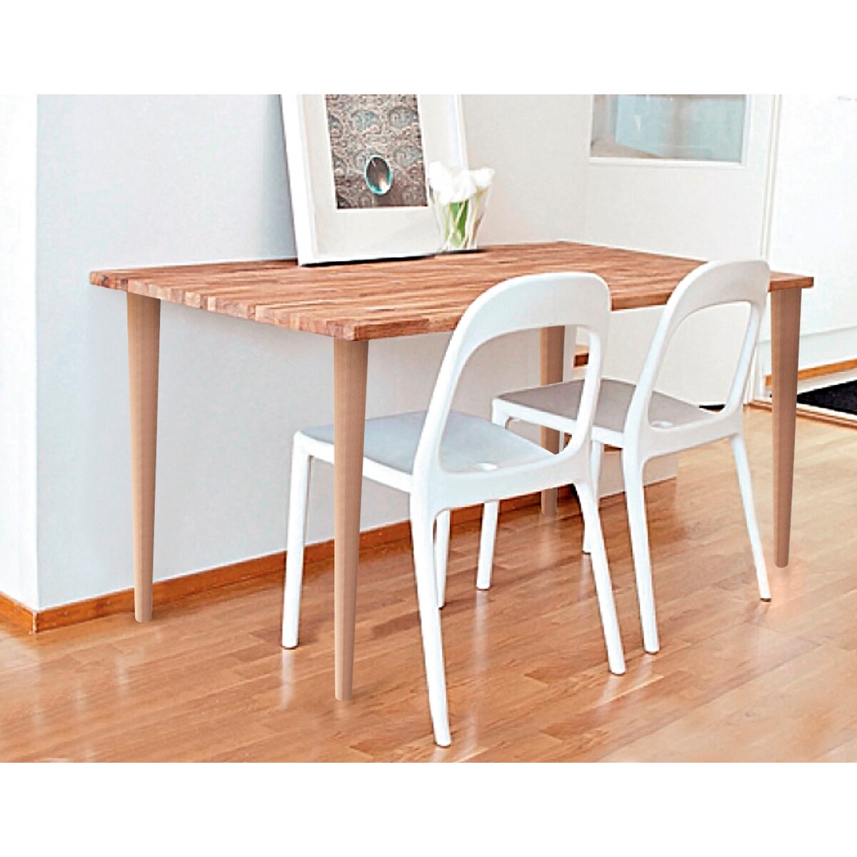 Pack 4 Pés Retos Madeira Faia - 71 cm Barniz / Blanco-2