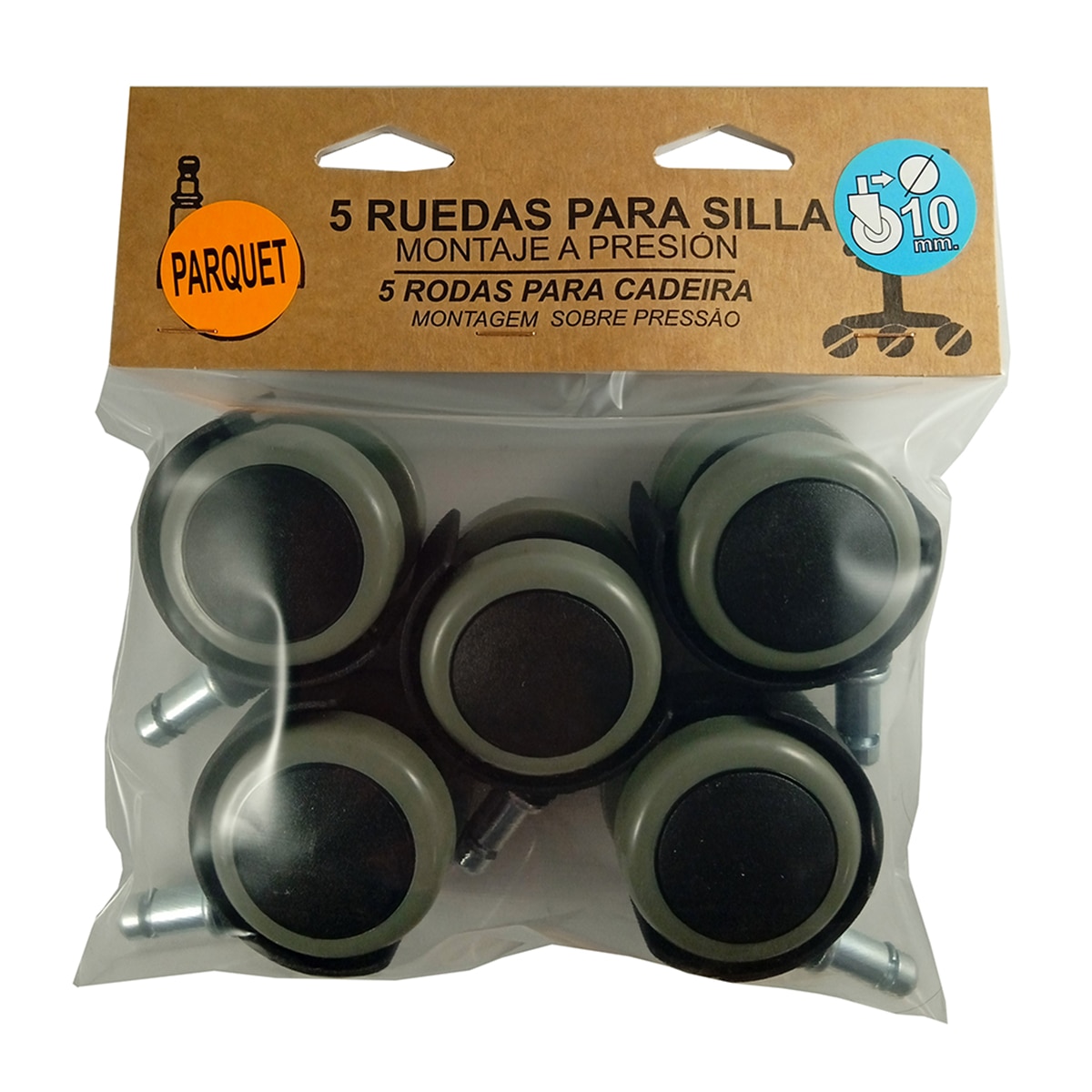 Pack 5 Ruedas Silla Estudio especial Parquet Ø 50 mm Gris / Negro-2