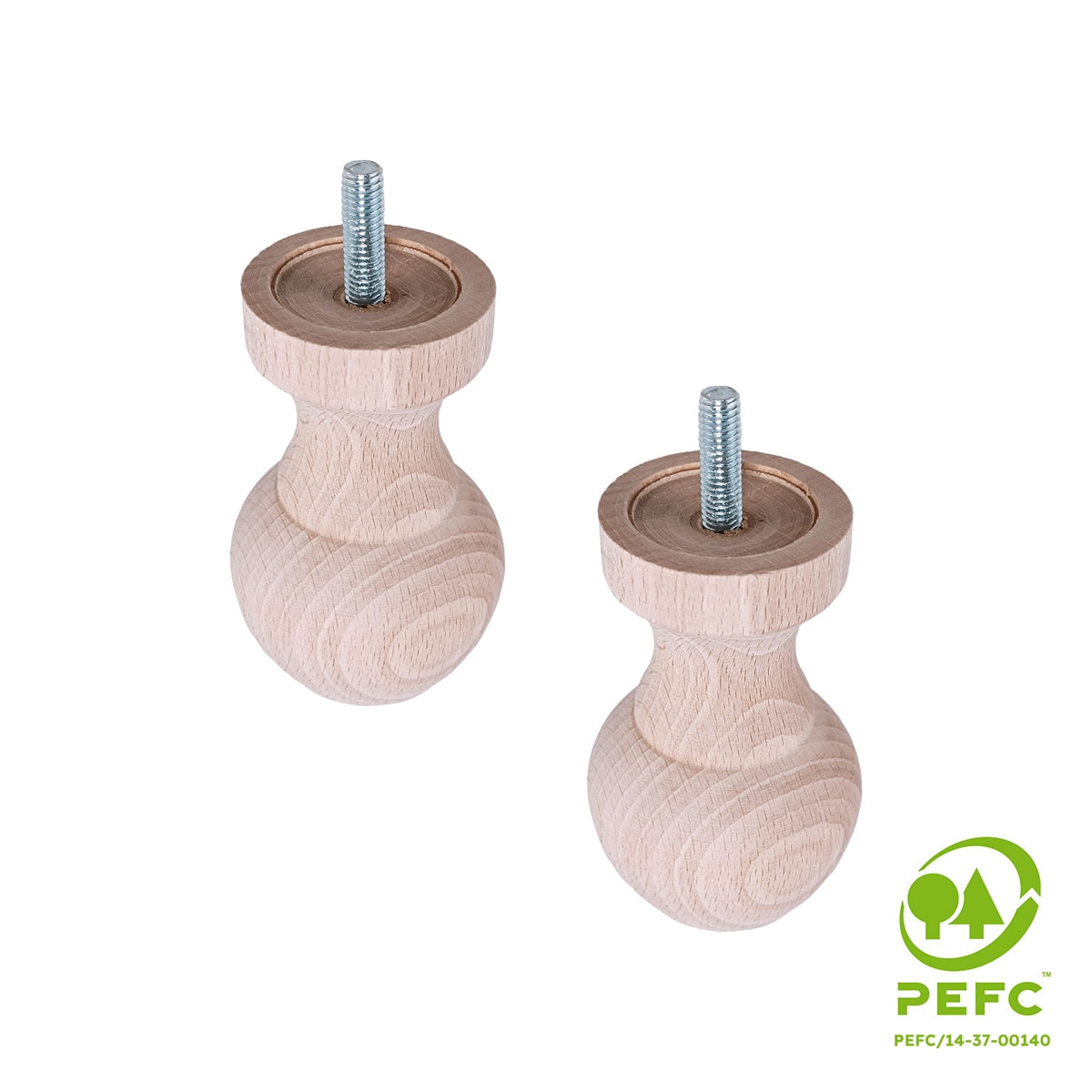 Pack 2 Patas Madera de Haya Roscadas M8 Haya-2
