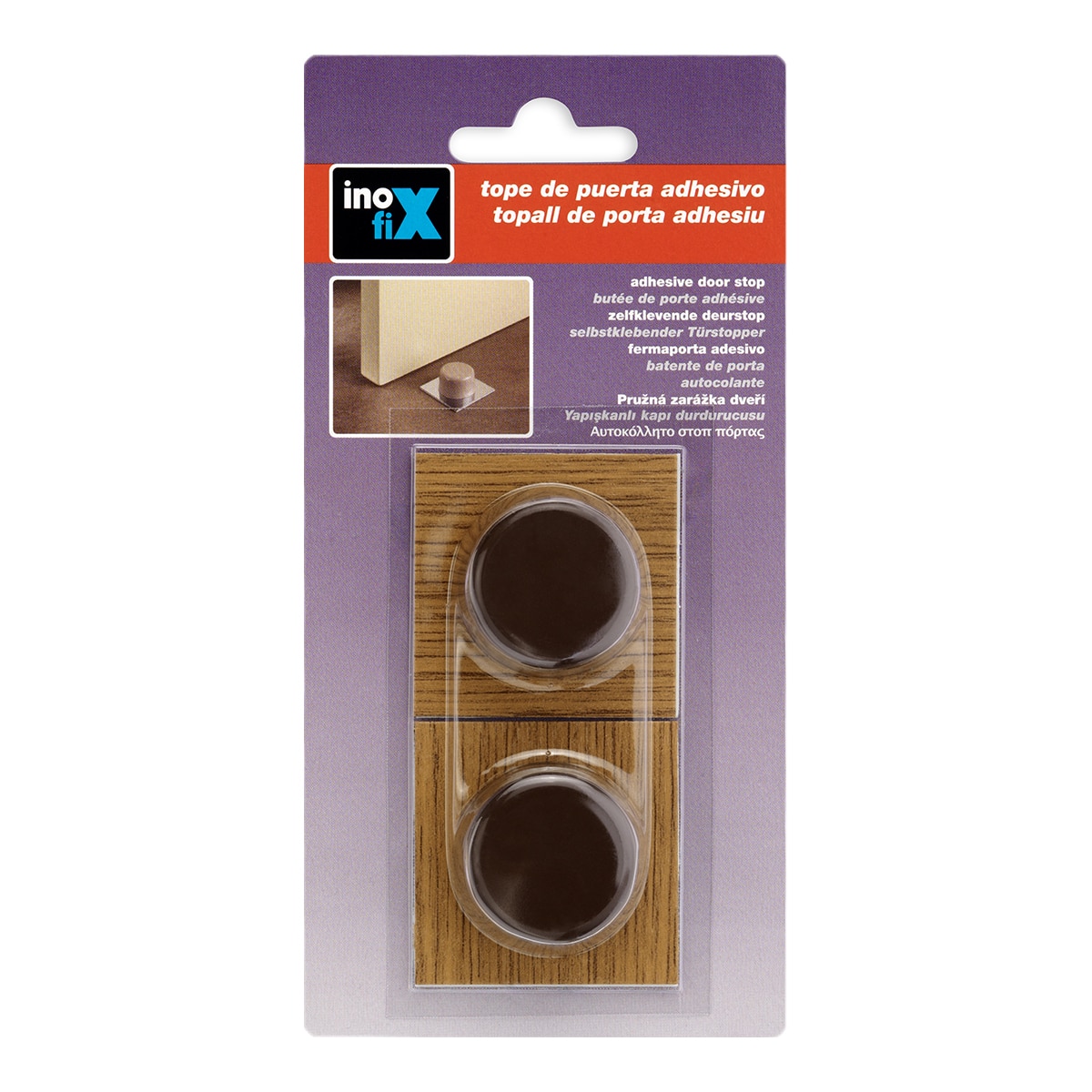 Tope Adhesivo PVC Base Metálica Parquet 2 Uds Marrón-2