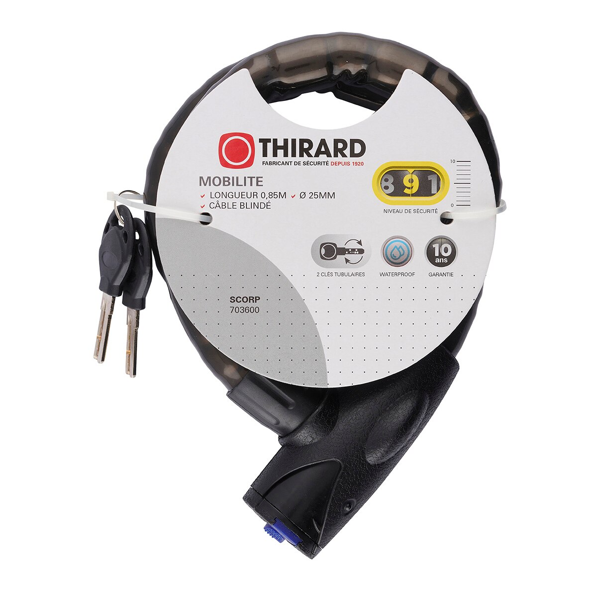 Cable Antirrobo de Acero Scorp Ø 25 mm 85 cm Llave Negro-2