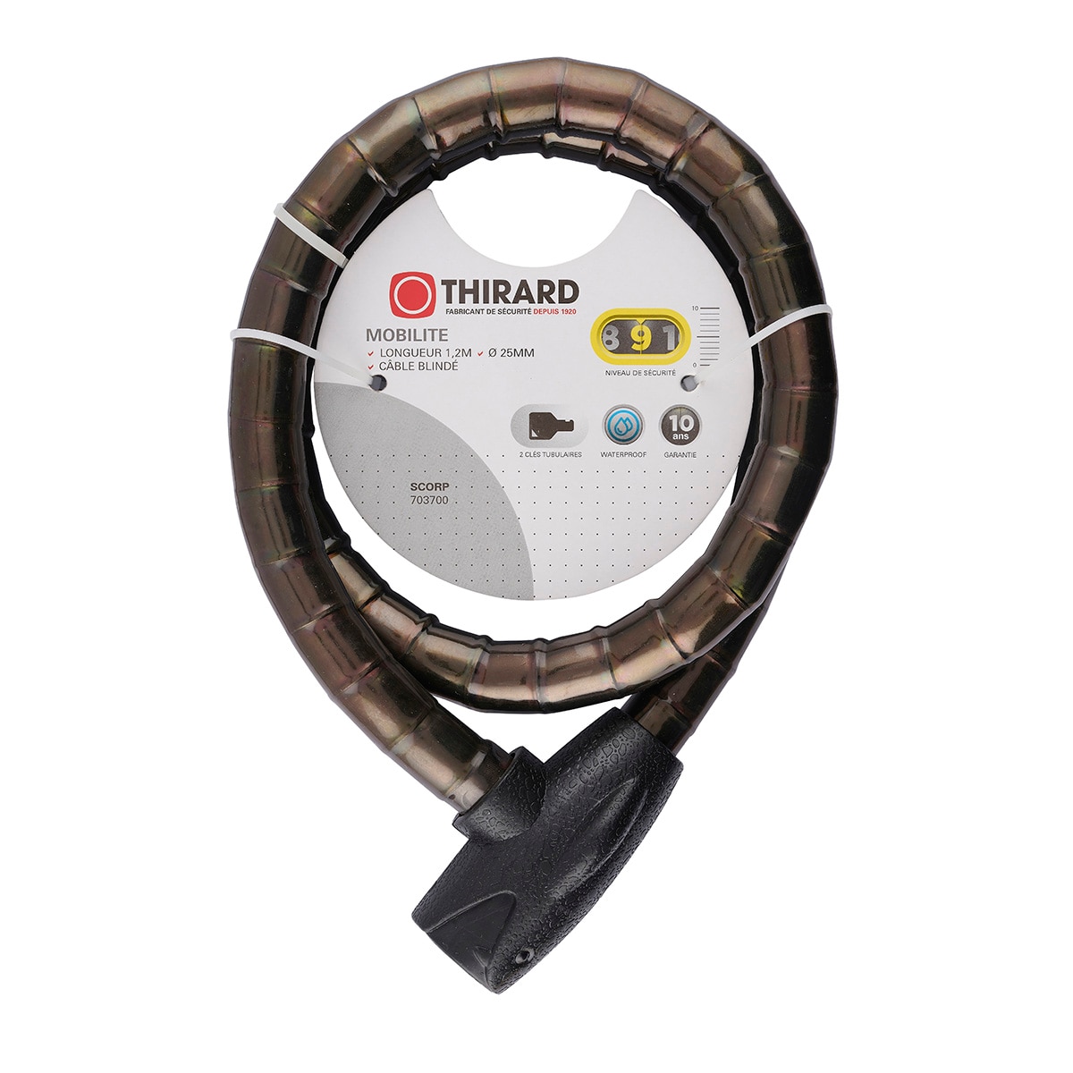Cable Antirrobo de Acero Scorp Ø 25 mm 120 cm Llave Negro-2