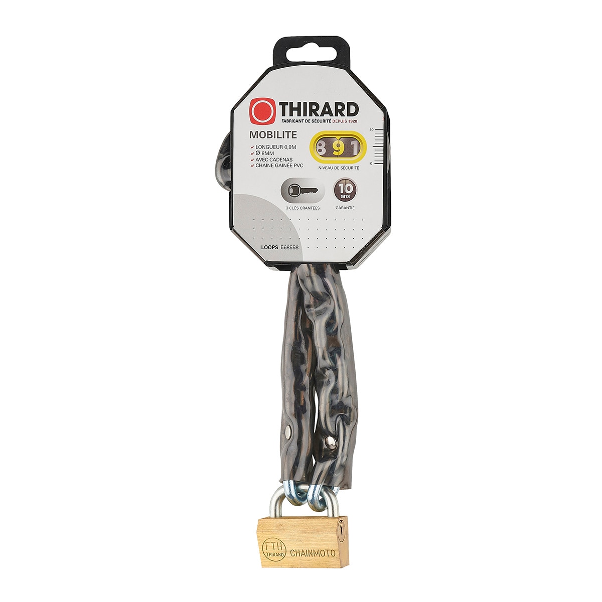 Cadena Antirrobo de Acero Loops Ø 8 mm con Candado Negro-2