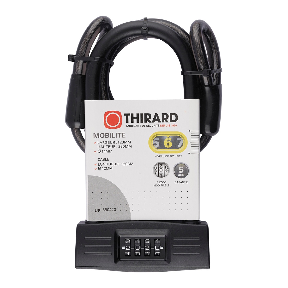 Antirrobo Cable Acero Ø 12 mm + Candado Combinación Negro-2