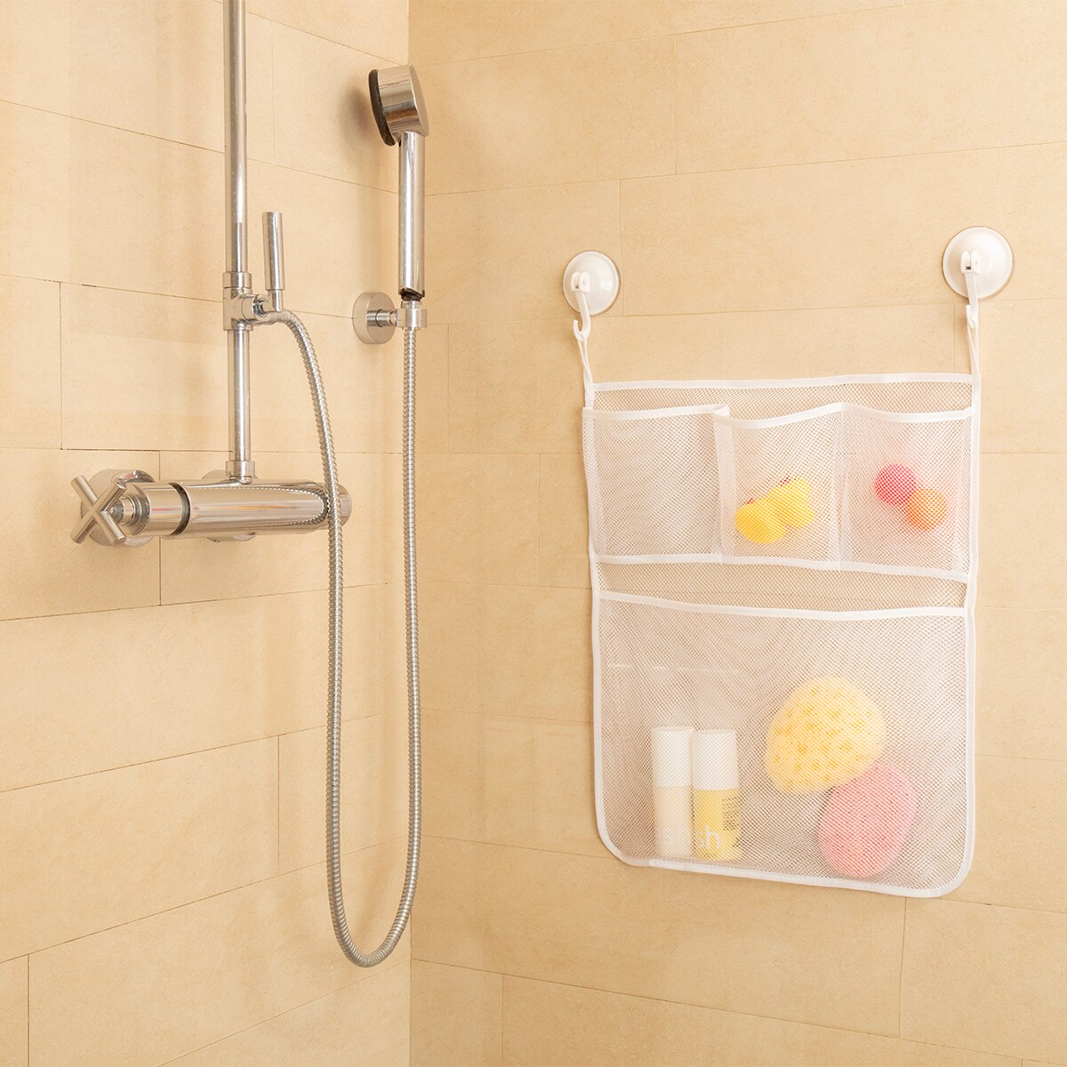 Cesta de malla con ventosa Blanco-2