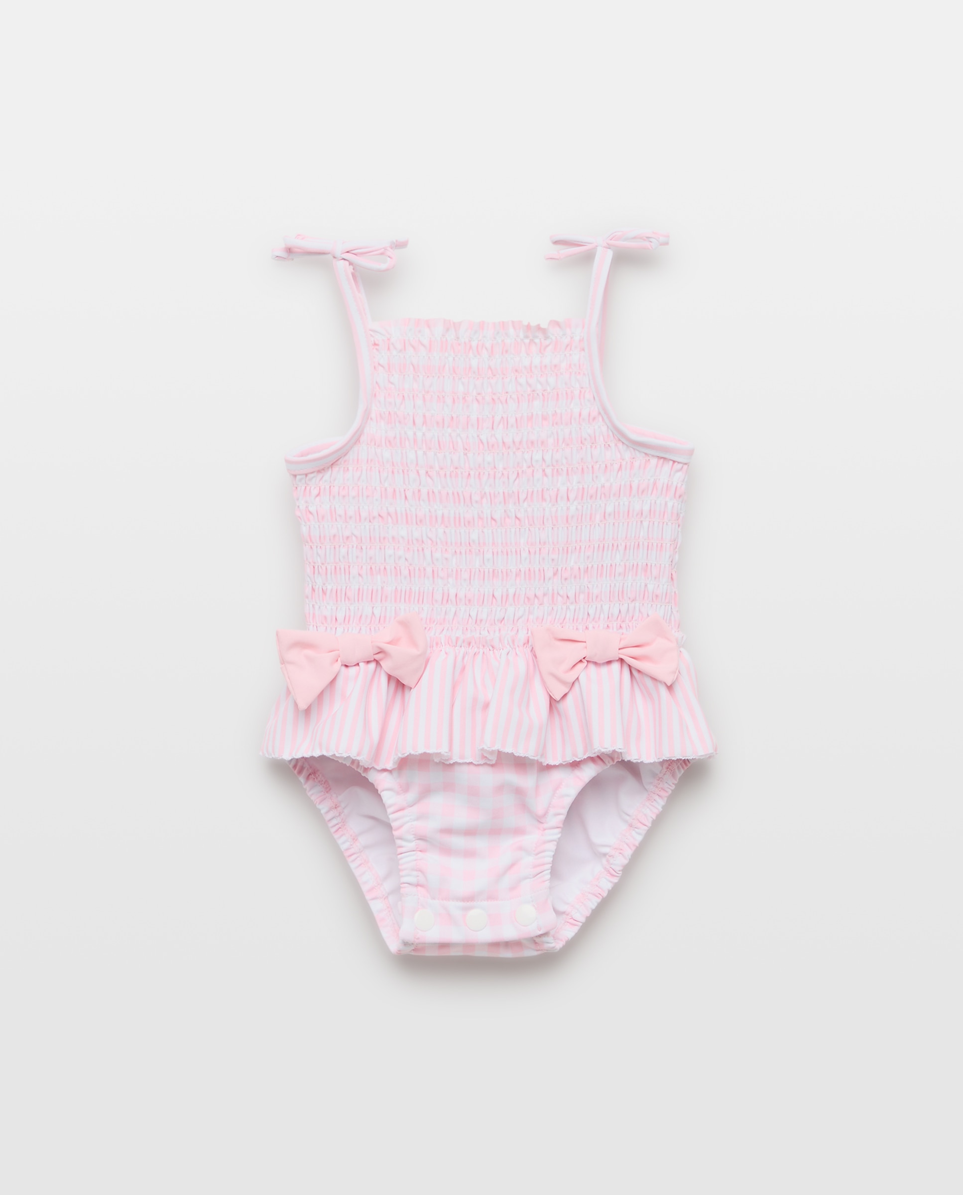 Fato de Banho Vichy de Bebé com Folhos e Riscas Baby El Corte Inglés Rosa-1
