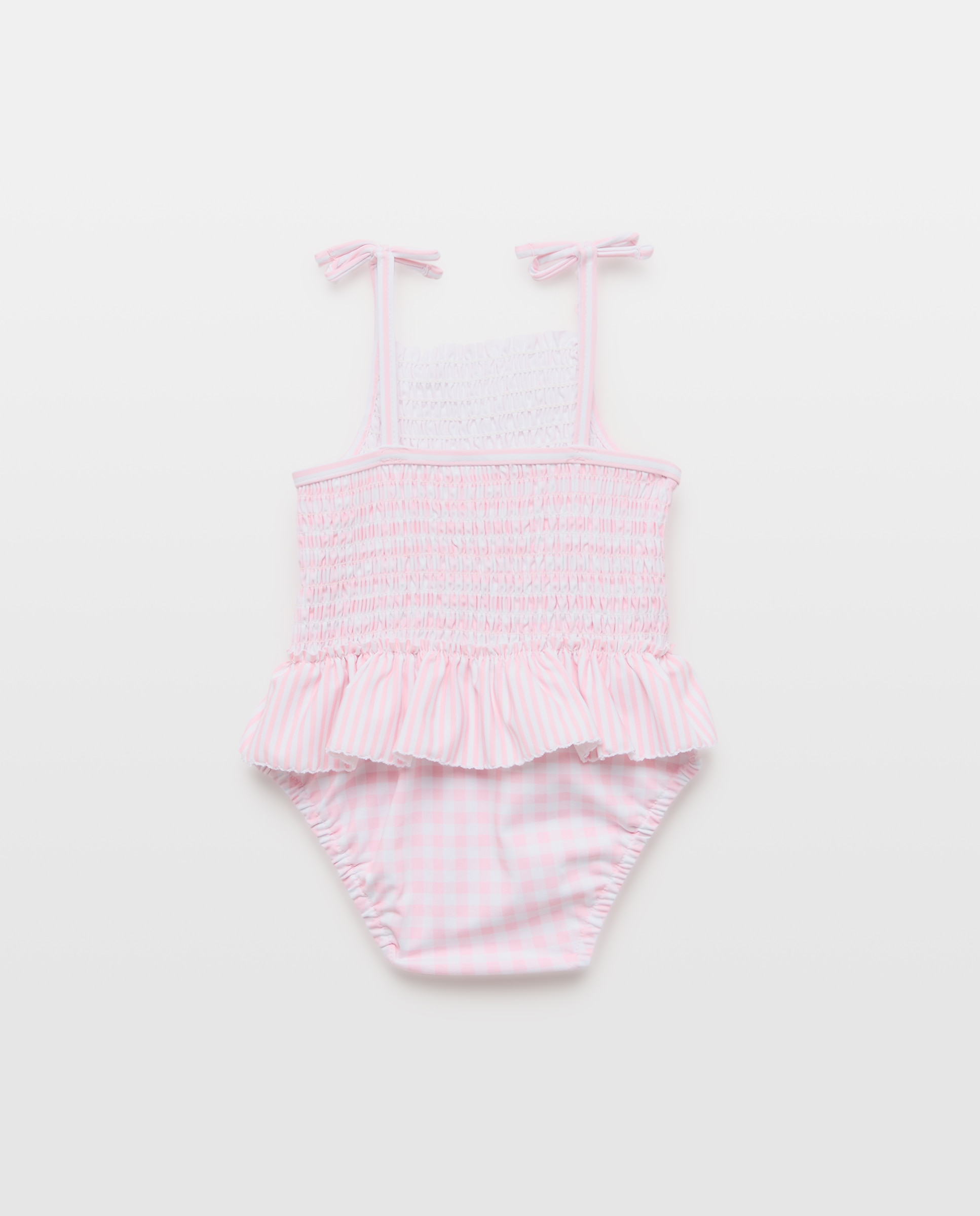 Fato de Banho Vichy de Bebé com Folhos e Riscas Baby El Corte Inglés Rosa-2
