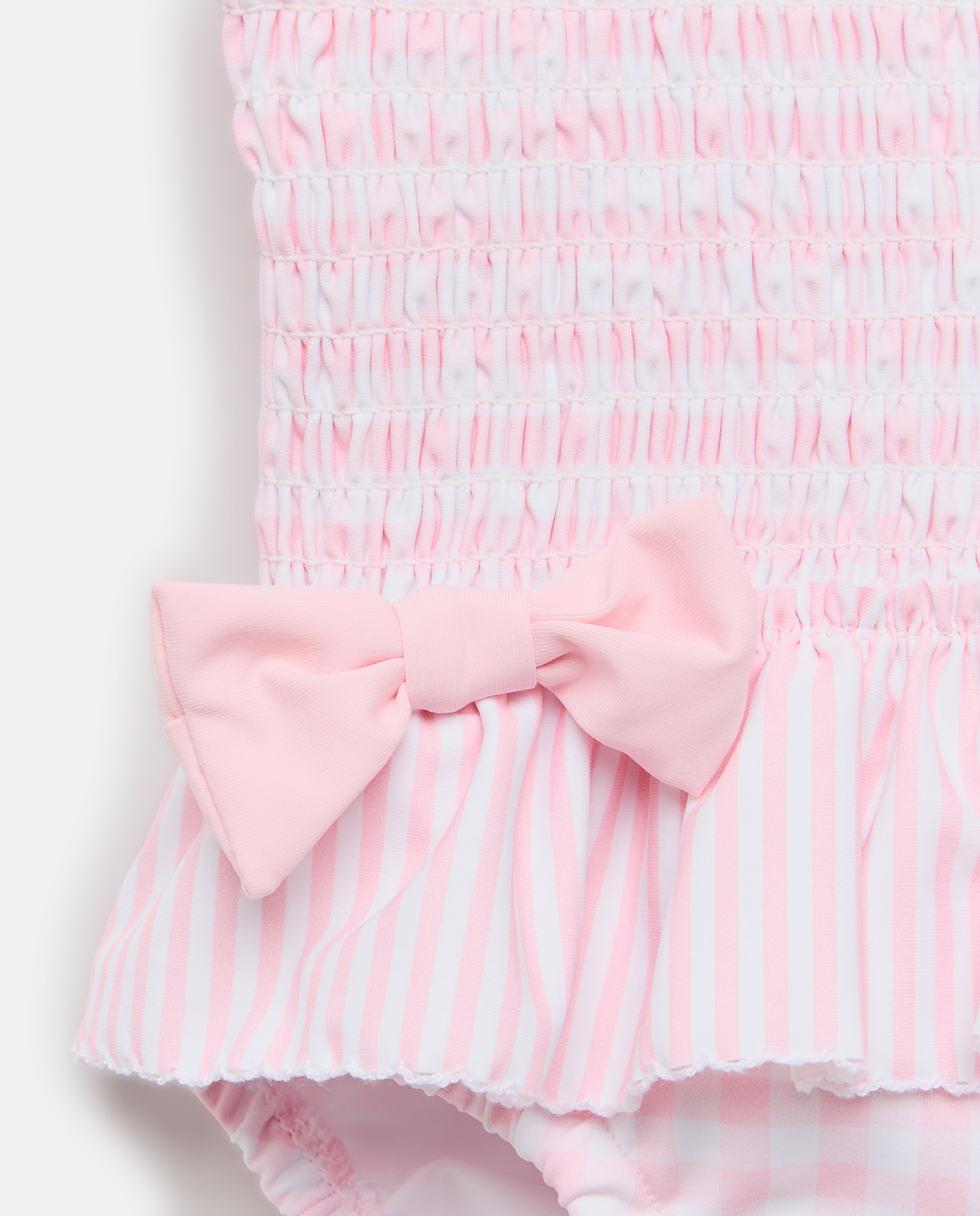 Fato de Banho Vichy de Bebé com Folhos e Riscas Baby El Corte Inglés Rosa-3