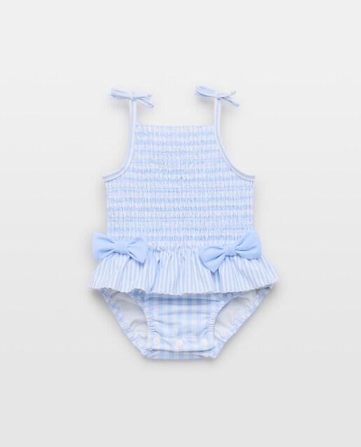 Bañador de bebé niña vichy con volantes y rayas