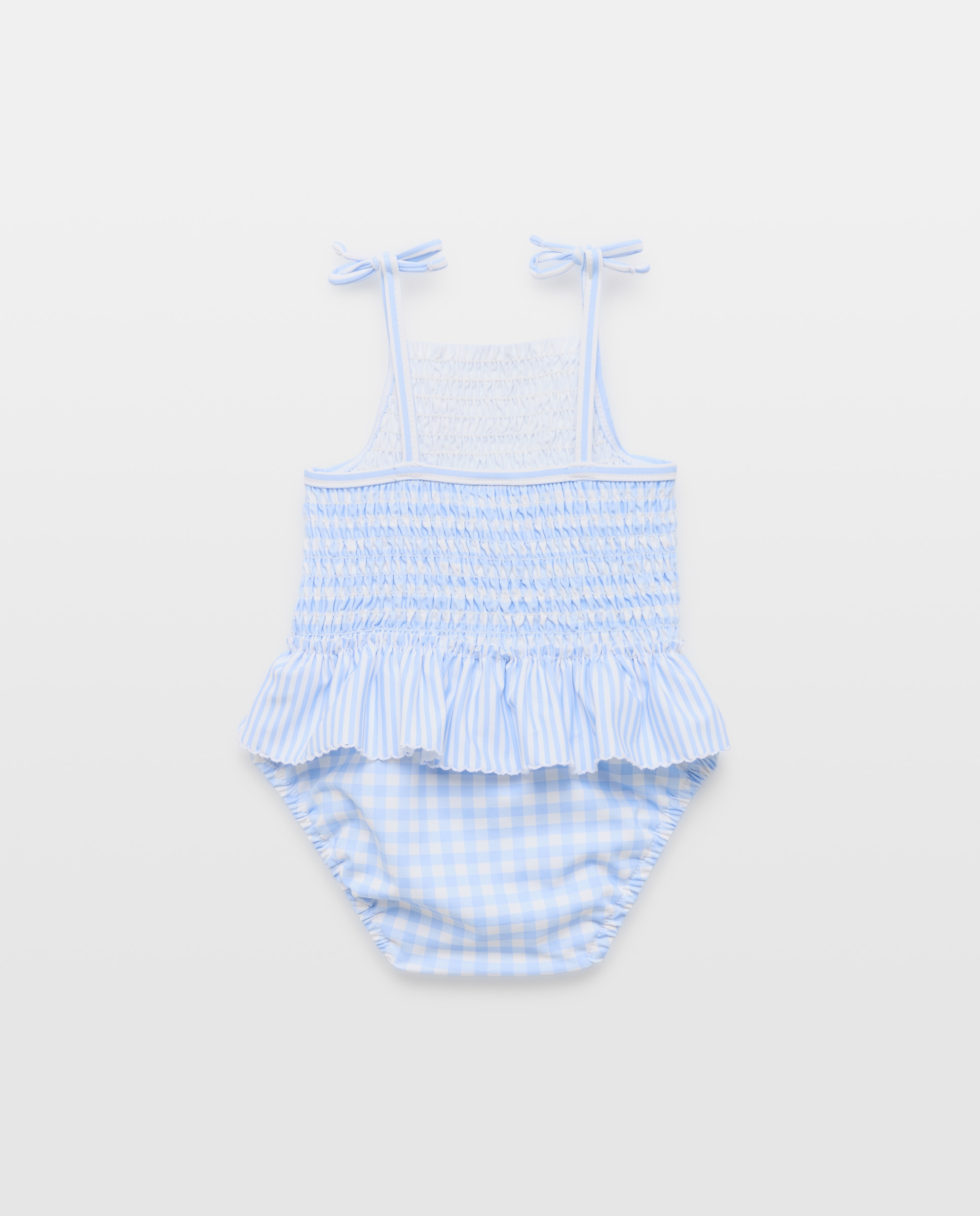 Fato de Banho Vichy de Bebé com Folhos e Riscas Baby El Corte Inglés Azul-2