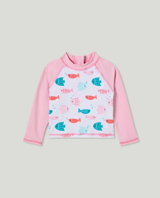 Camiseta UPF50 de bebé niña con all over print pececitos