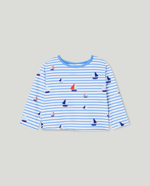 Camiseta UPF50+ de bebé niño con print de barco