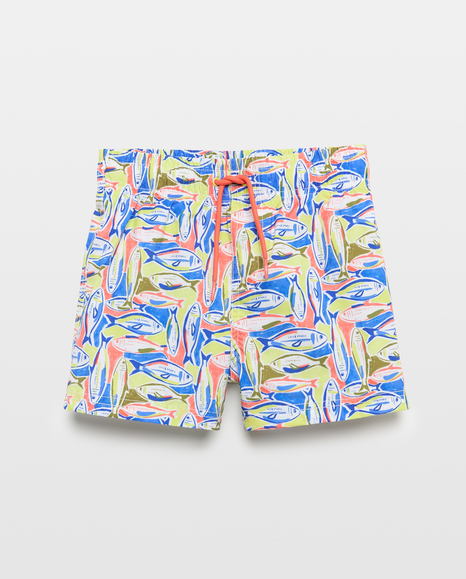 Bermudas às Cores com Peixes Abstratos Multicolor-4