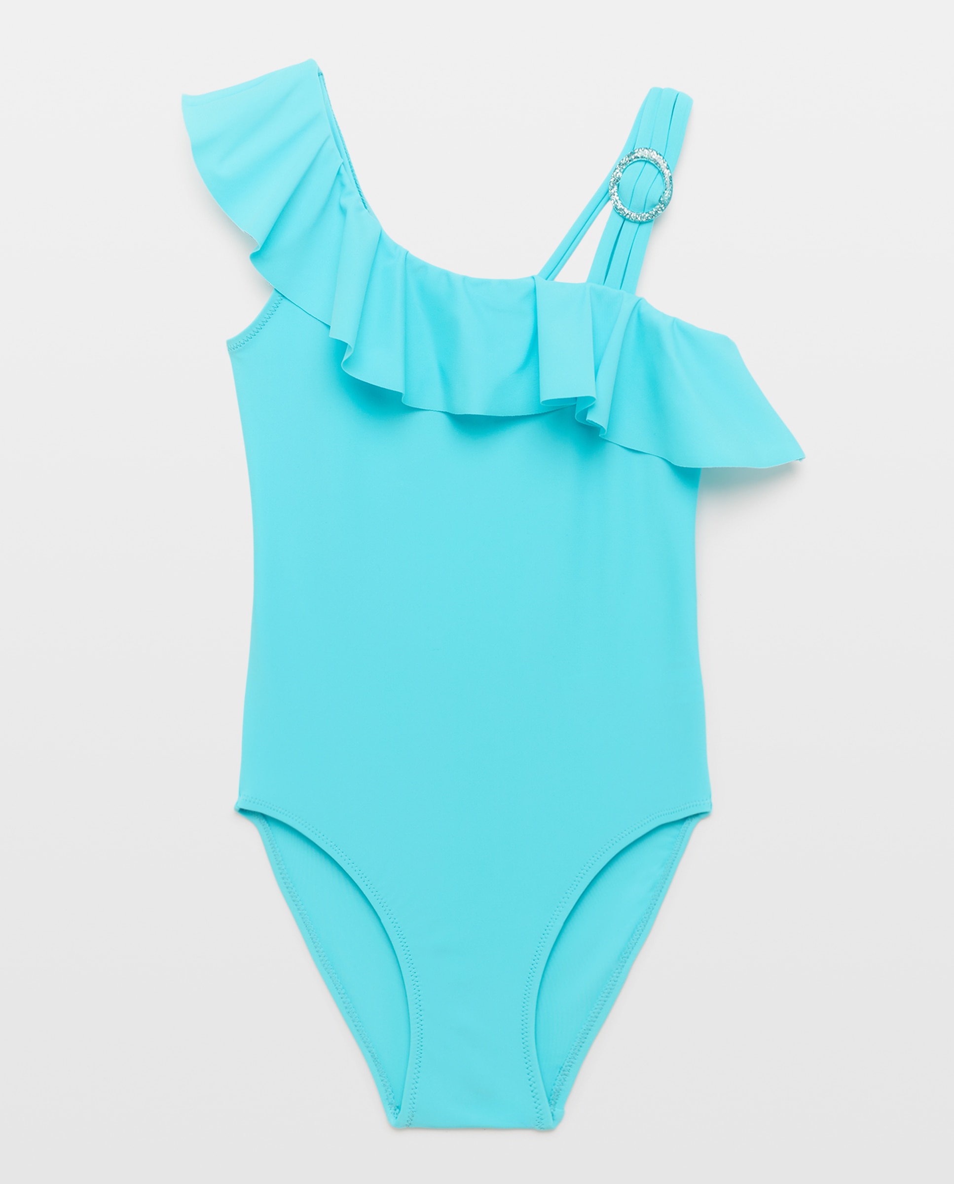 Bañador liso asimétrico de niña - Kids El Corte Inglés - 630 Coral 450 Turquesa-4