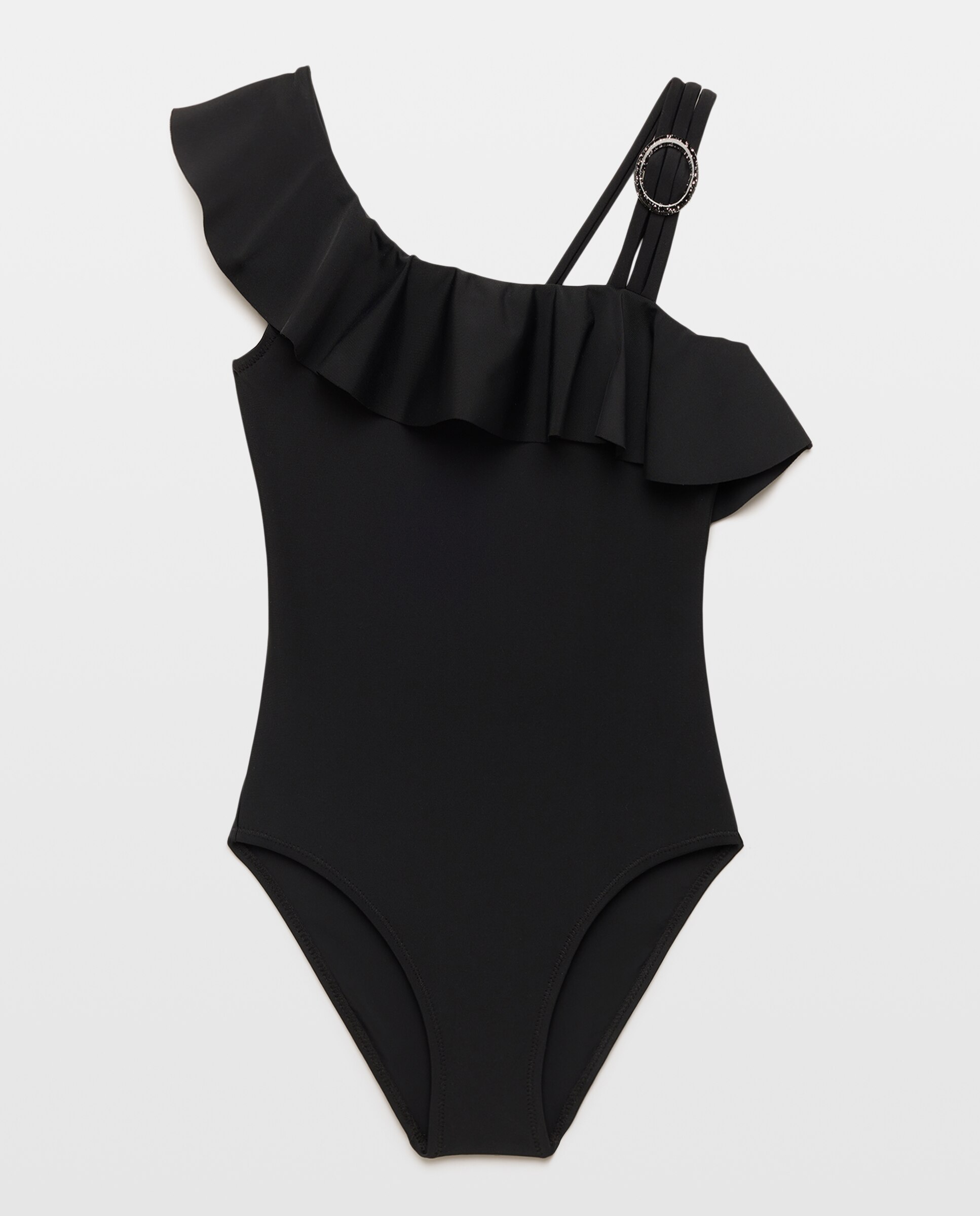 Bañador liso asimétrico de niña - Kids El Corte Inglés - Negro Negro-4