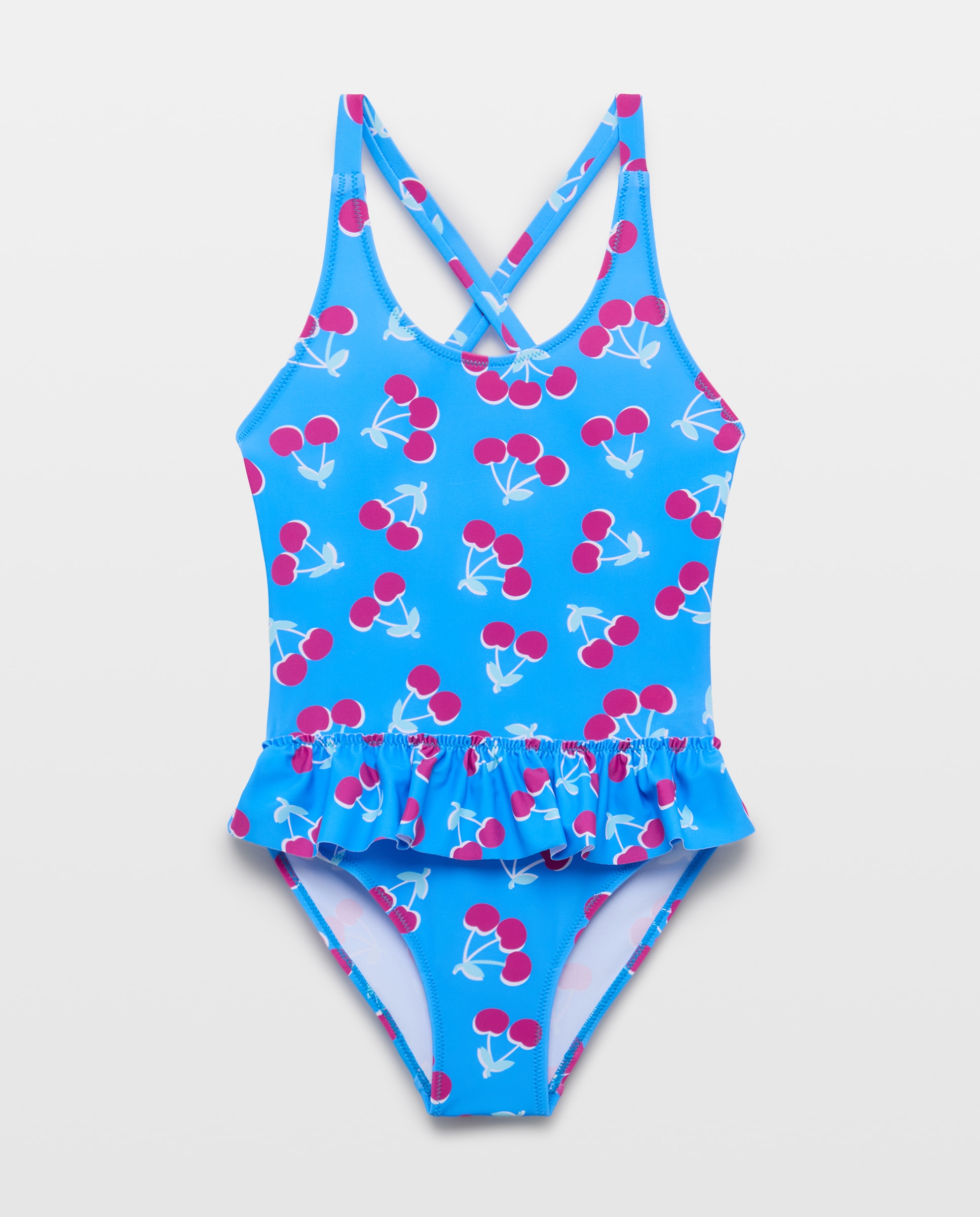 Fato de Banho com All Over Print de Cerejas e Folhos Kids El Corte Inglés Azul-marinho-4