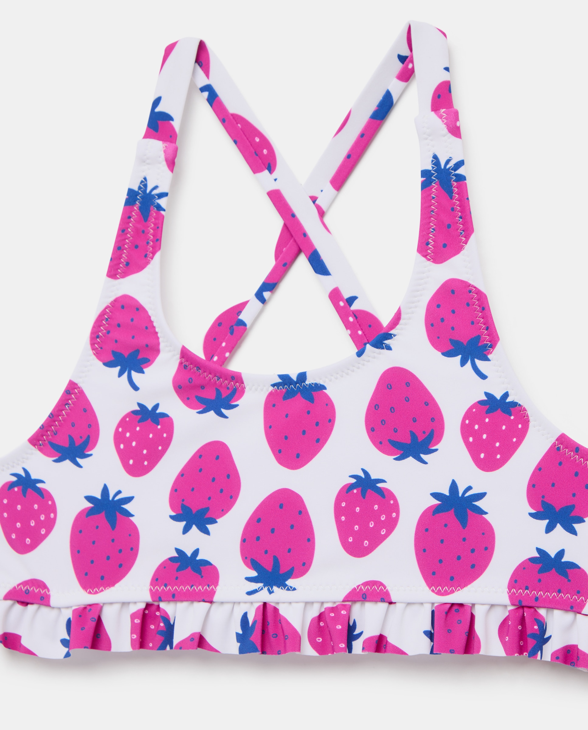 Biquíni com All Over Print de Morangos e Folhos Rosa-2