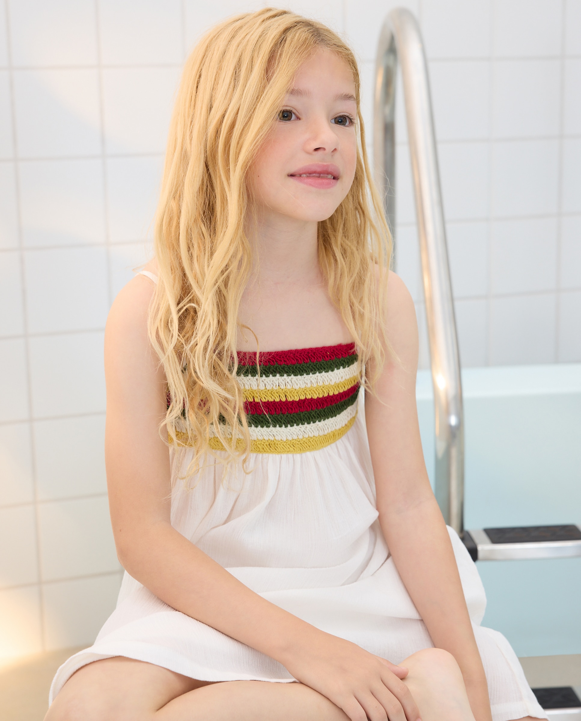Vestido de Chiffon com Crochet Kids El Corte Inglés Branco-marfim-2